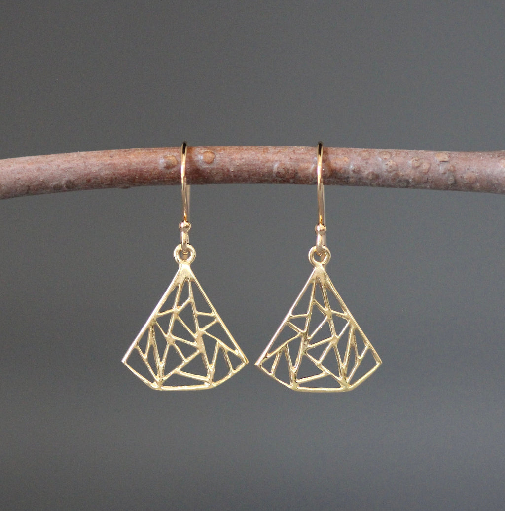 Geometric Gold Vermeil Fan Charm Dangle Earrings