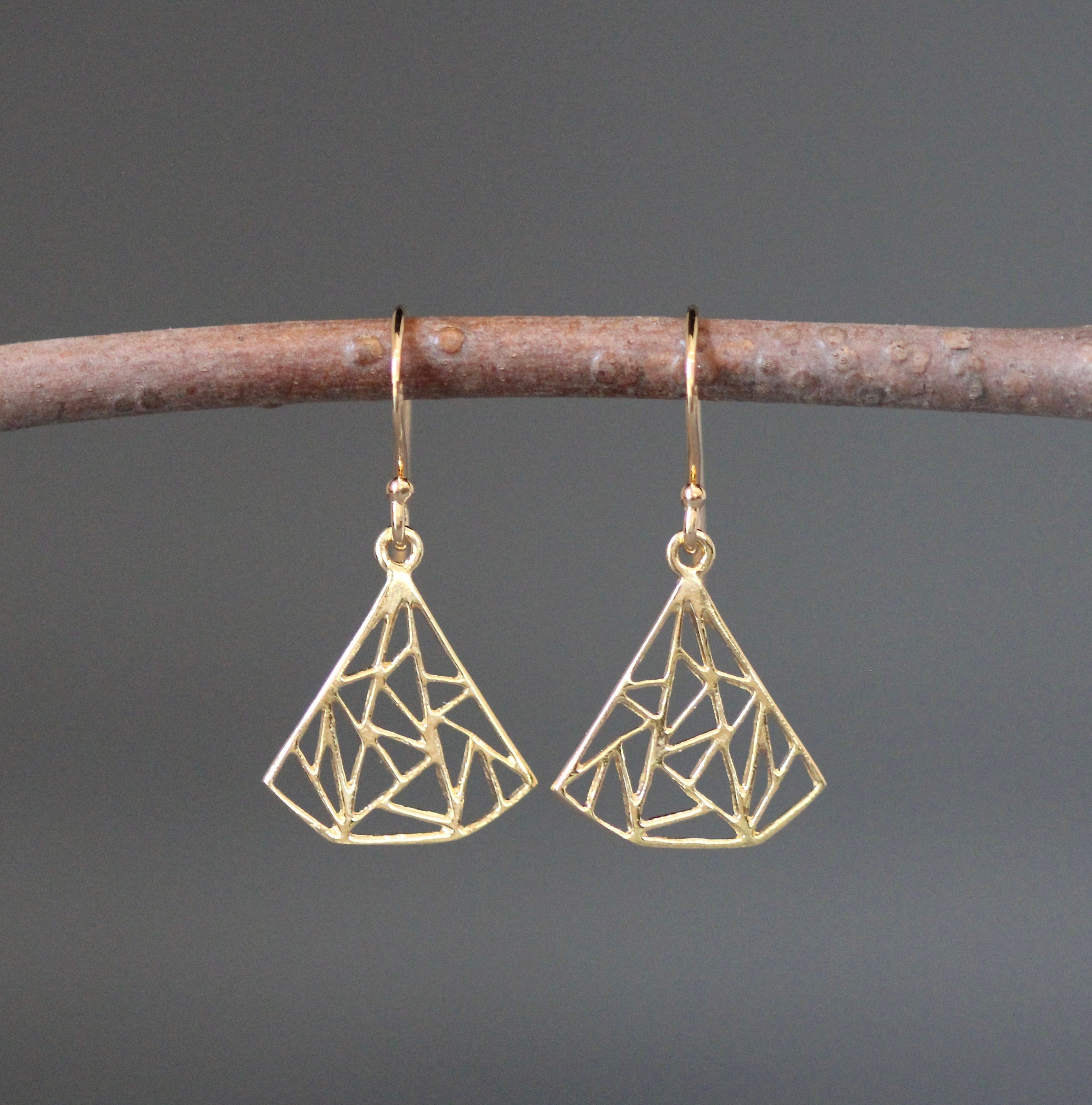 Geometric Gold Vermeil Fan Charm Dangle Earrings