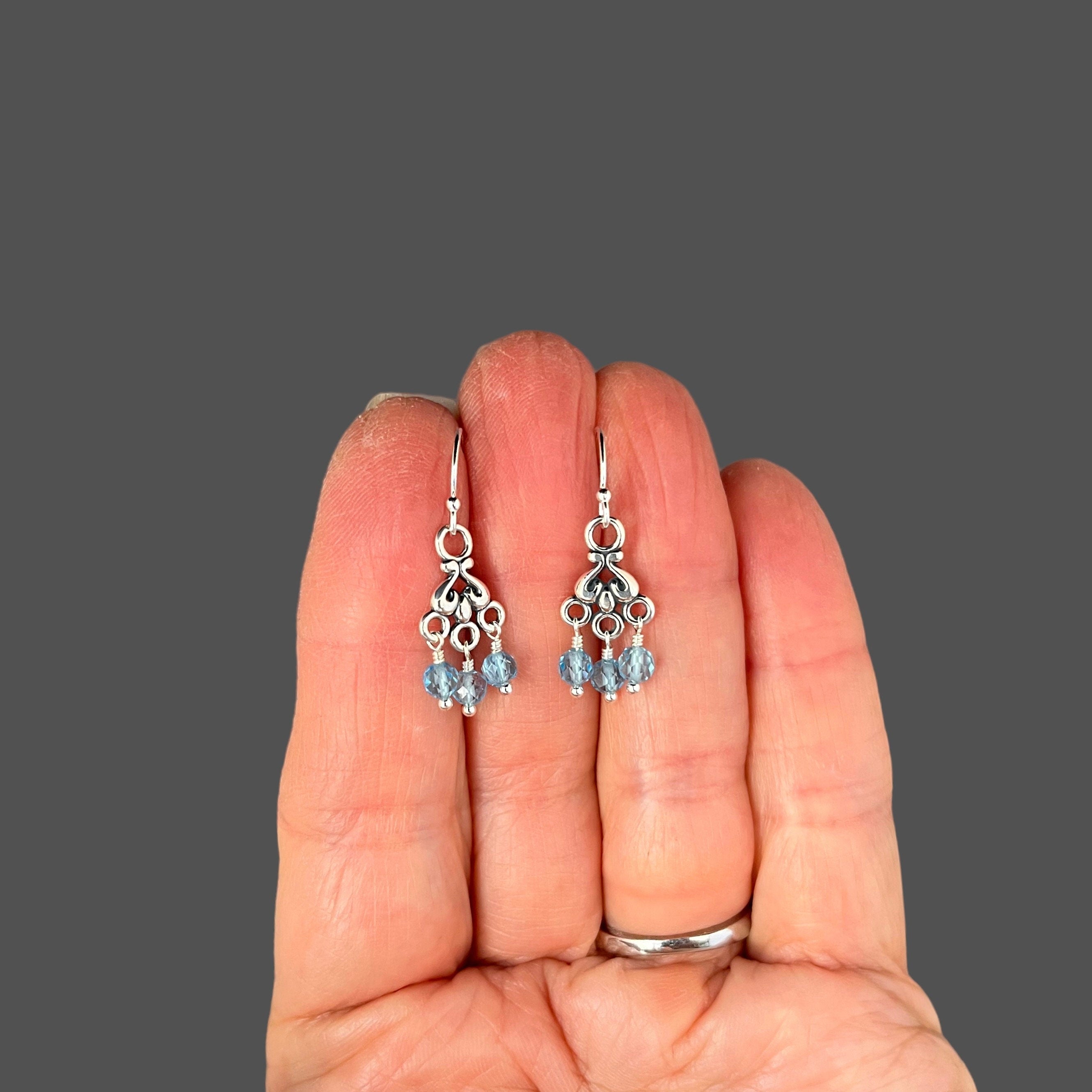 Blue Topaz Dangle Earrings on Bali Silver Chandelier Links