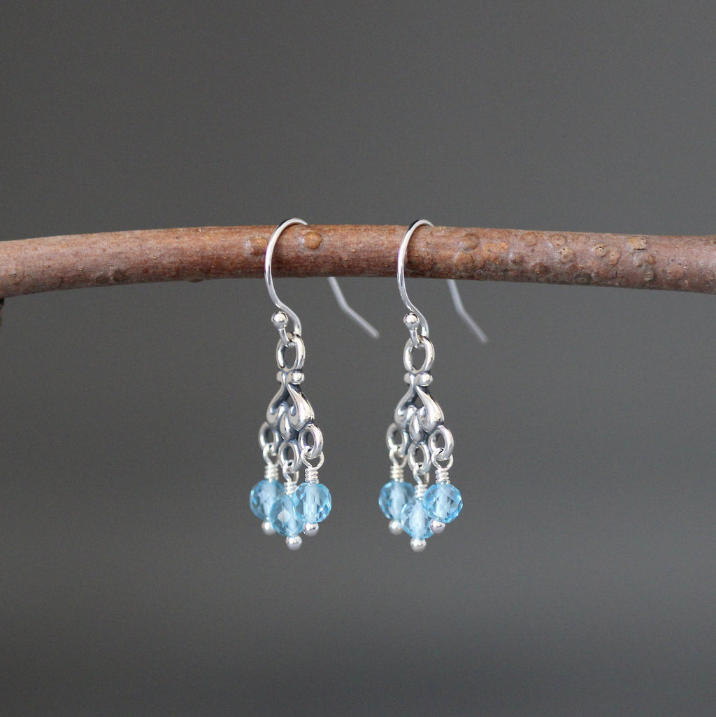 Blue Topaz Dangle Earrings on Bali Silver Chandelier Links