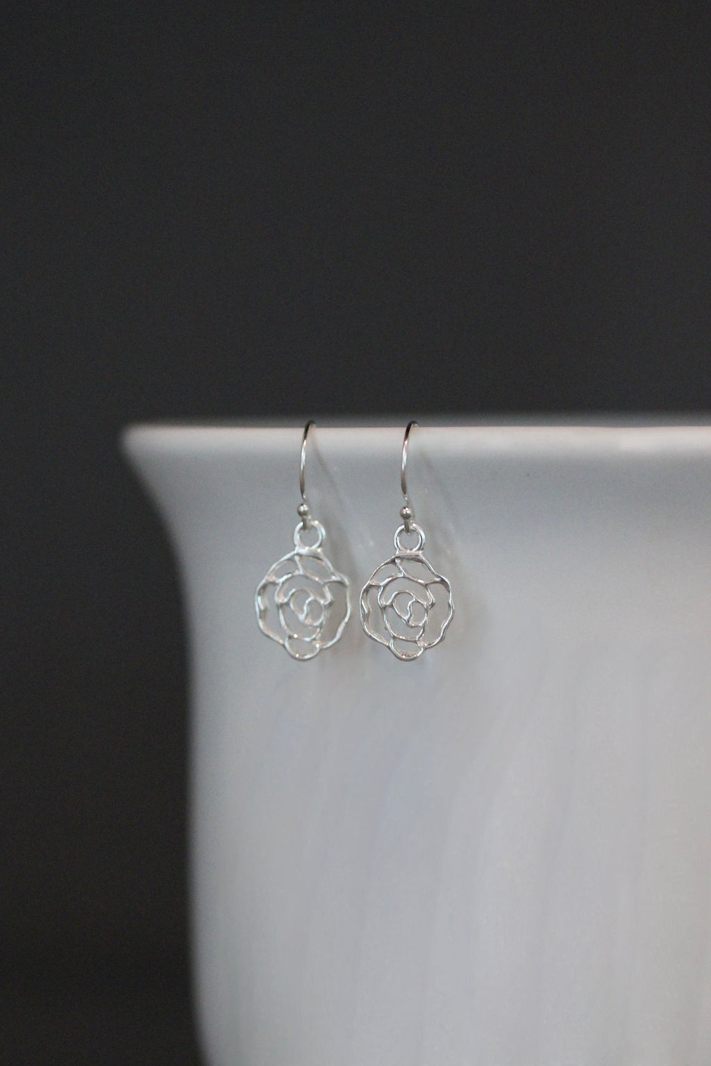 Sterling Silver Filigree Rose Dangle Earrings