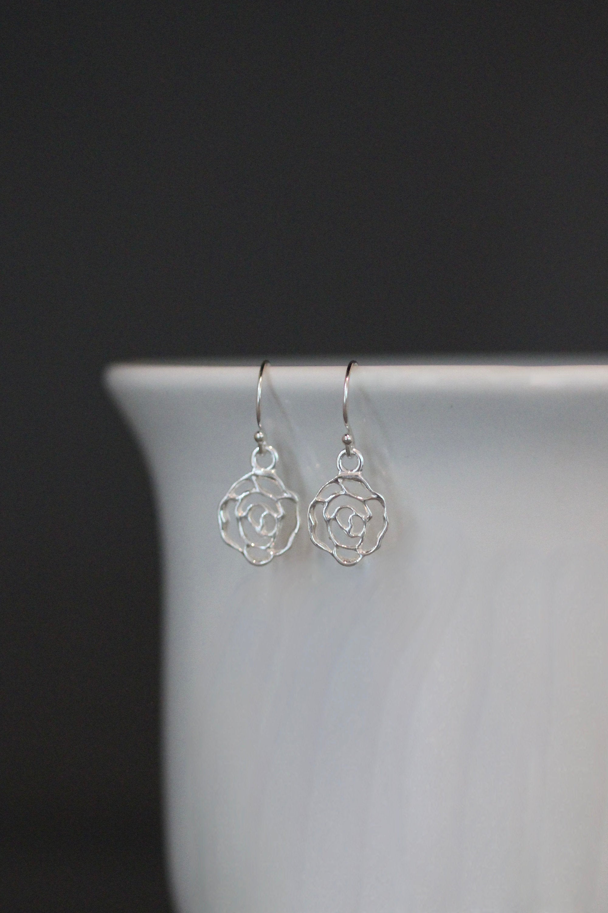 Sterling Silver Filigree Rose Dangle Earrings