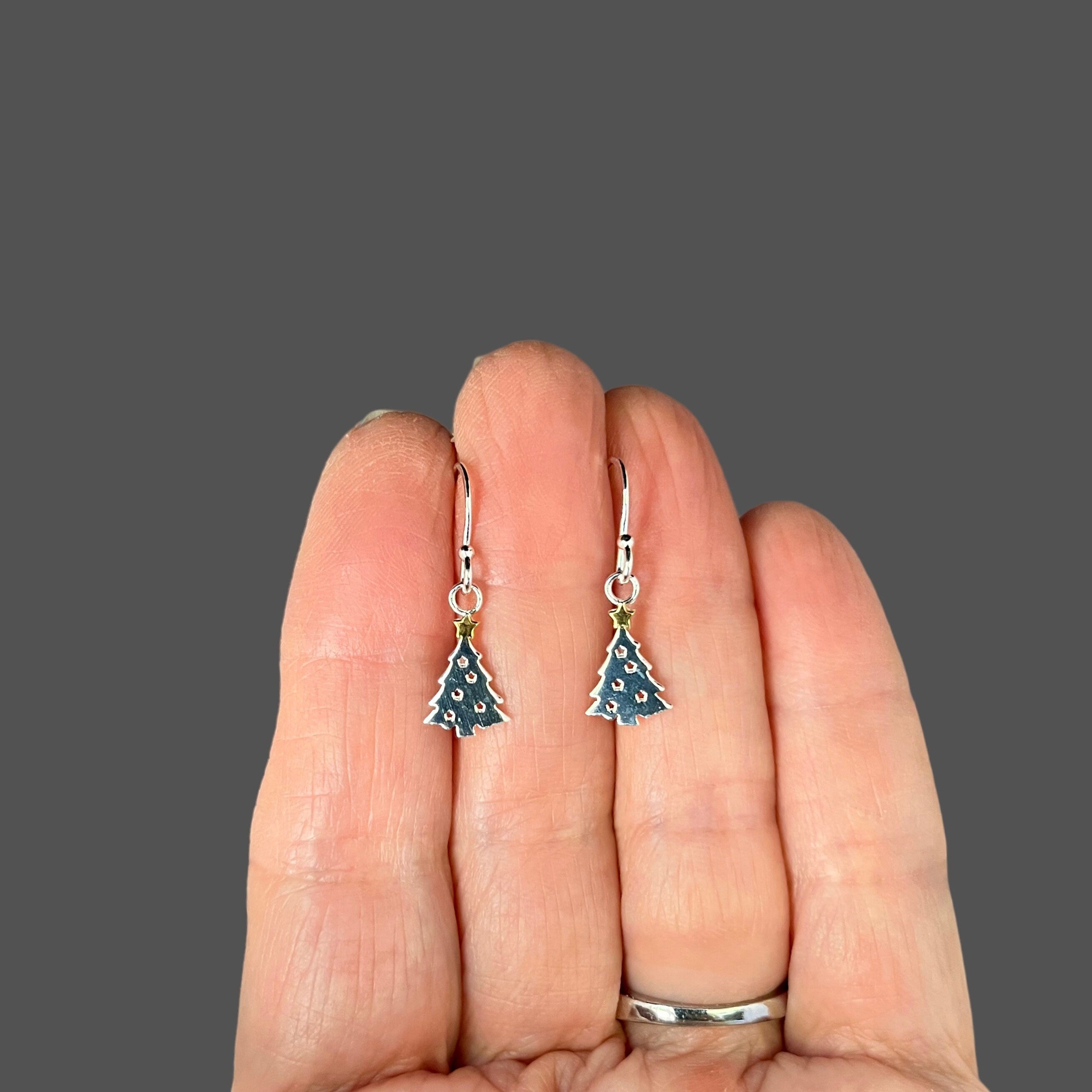 Sterling Silver Tree with Gold Vermeil Star Dangle Earrings