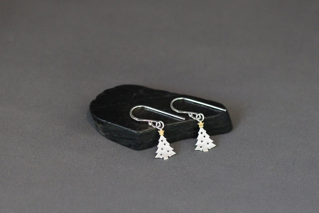 Sterling Silver Tree with Gold Vermeil Star Dangle Earrings