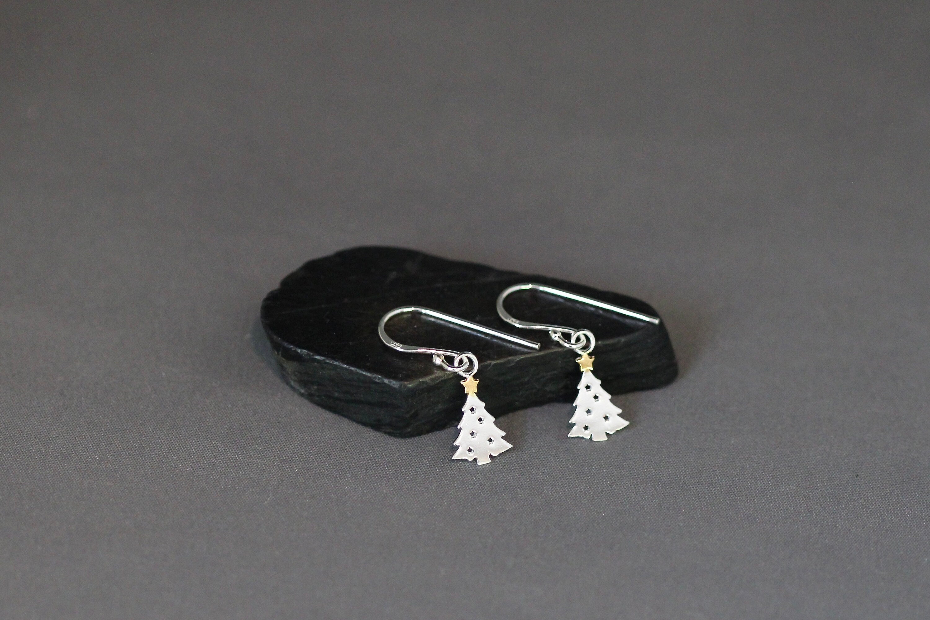 Sterling Silver Tree with Gold Vermeil Star Dangle Earrings