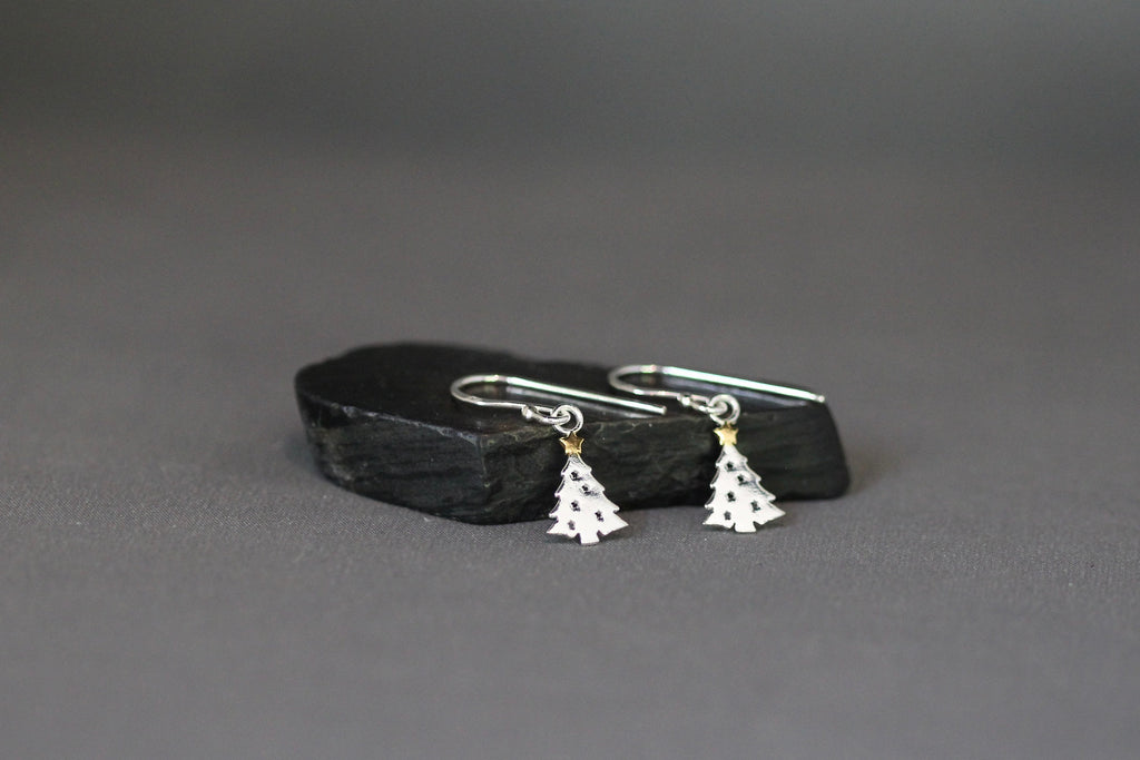 Sterling Silver Tree with Gold Vermeil Star Dangle Earrings