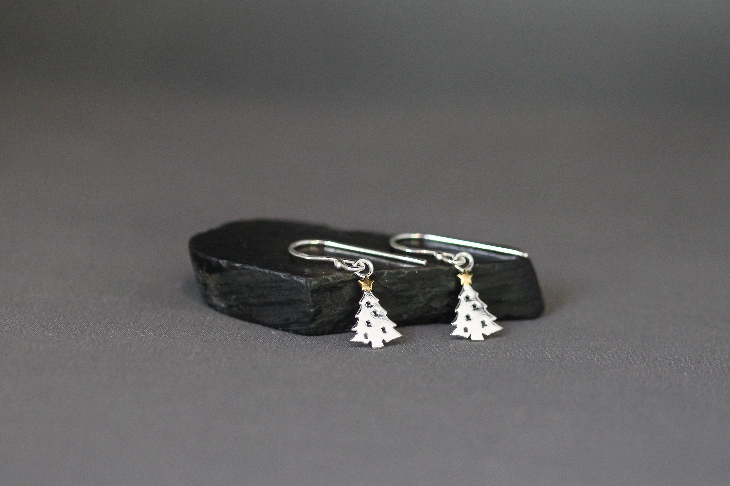 Sterling Silver Tree with Gold Vermeil Star Dangle Earrings
