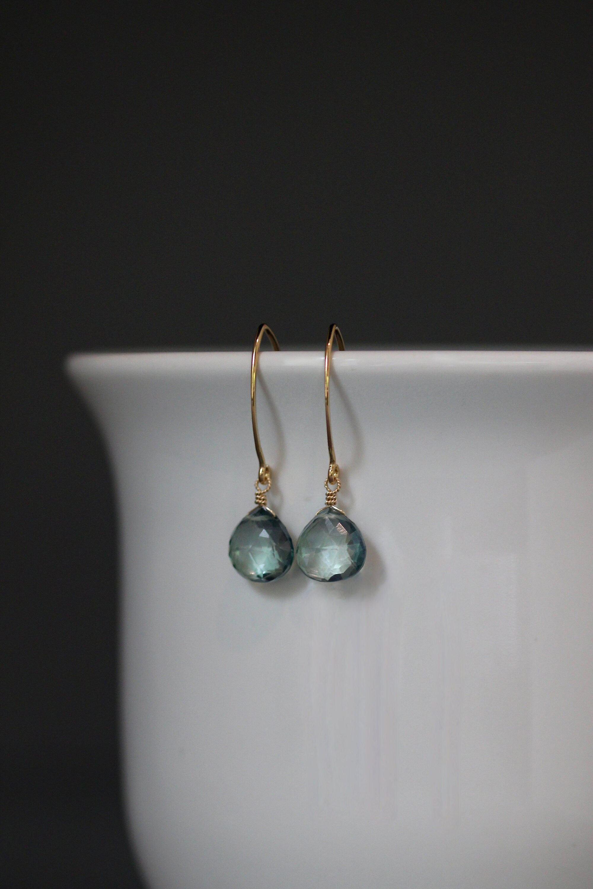 Green Mystic Quartz Teardrop Dangle Earrings on Gold Vermeil Earwires