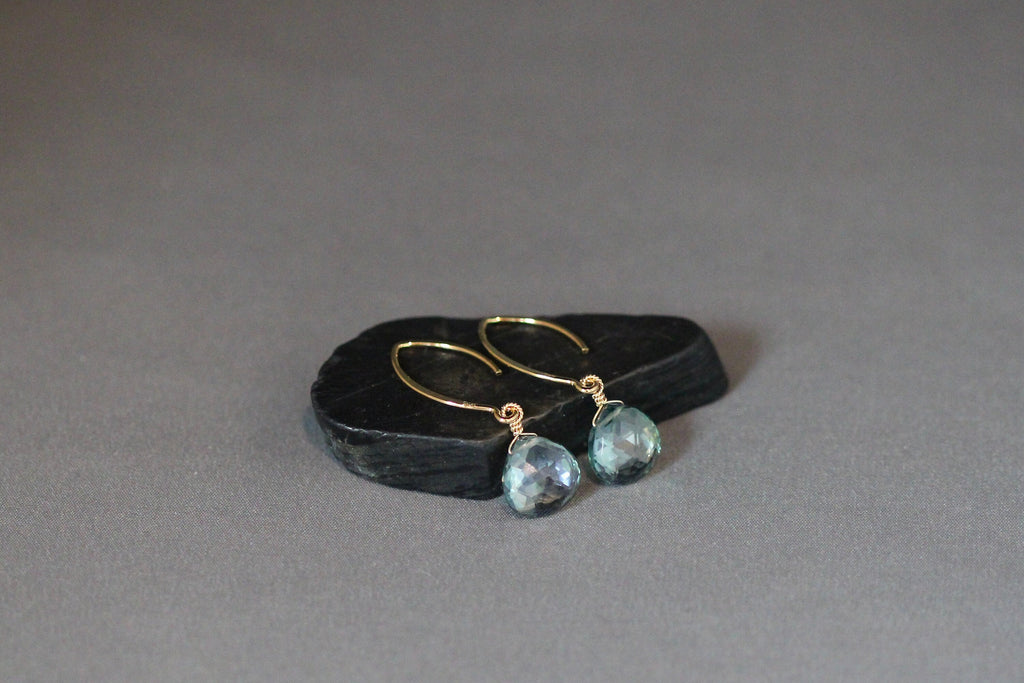 Green Mystic Quartz Teardrop Dangle Earrings on Gold Vermeil Earwires