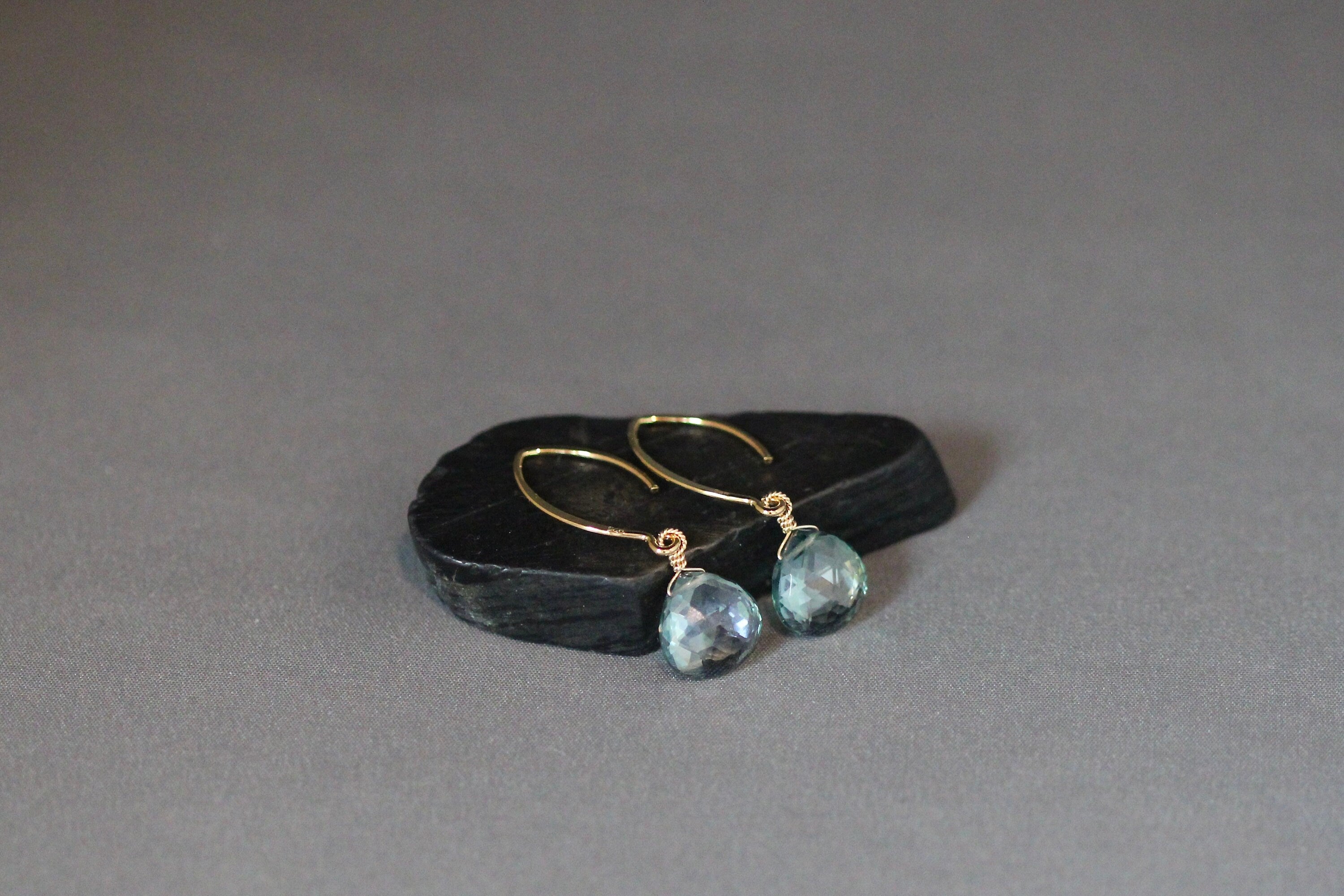 Green Mystic Quartz Teardrop Dangle Earrings on Gold Vermeil Earwires