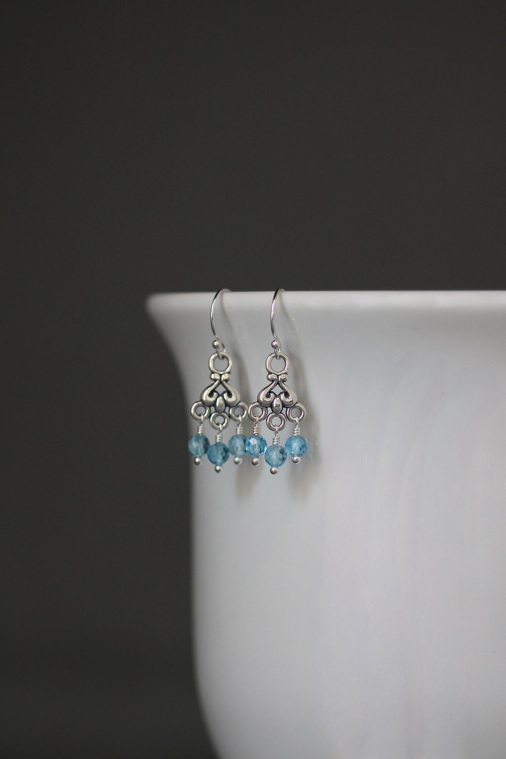Blue Topaz Dangle Earrings on Bali Silver Chandelier Links