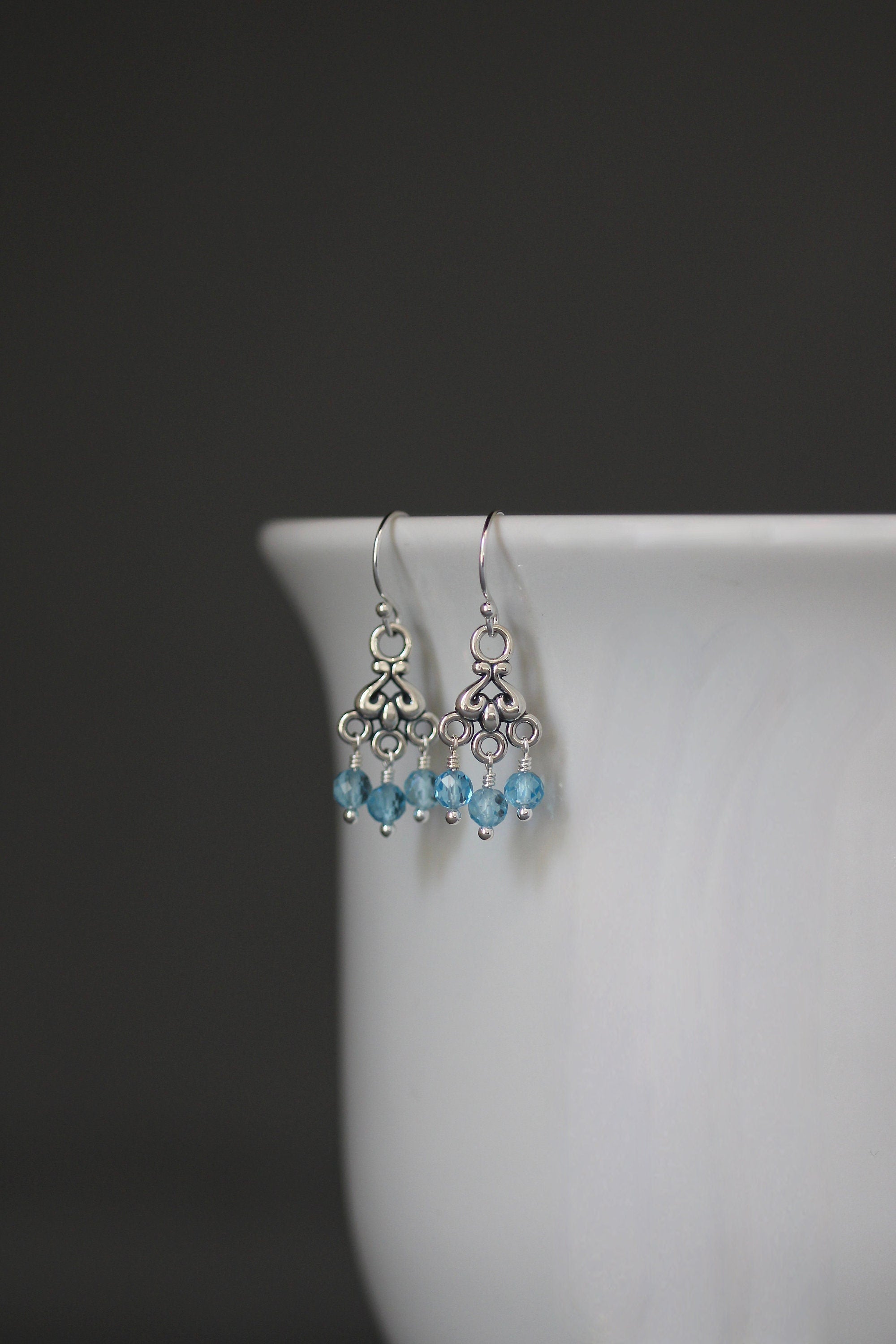 Blue Topaz Dangle Earrings on Bali Silver Chandelier Links