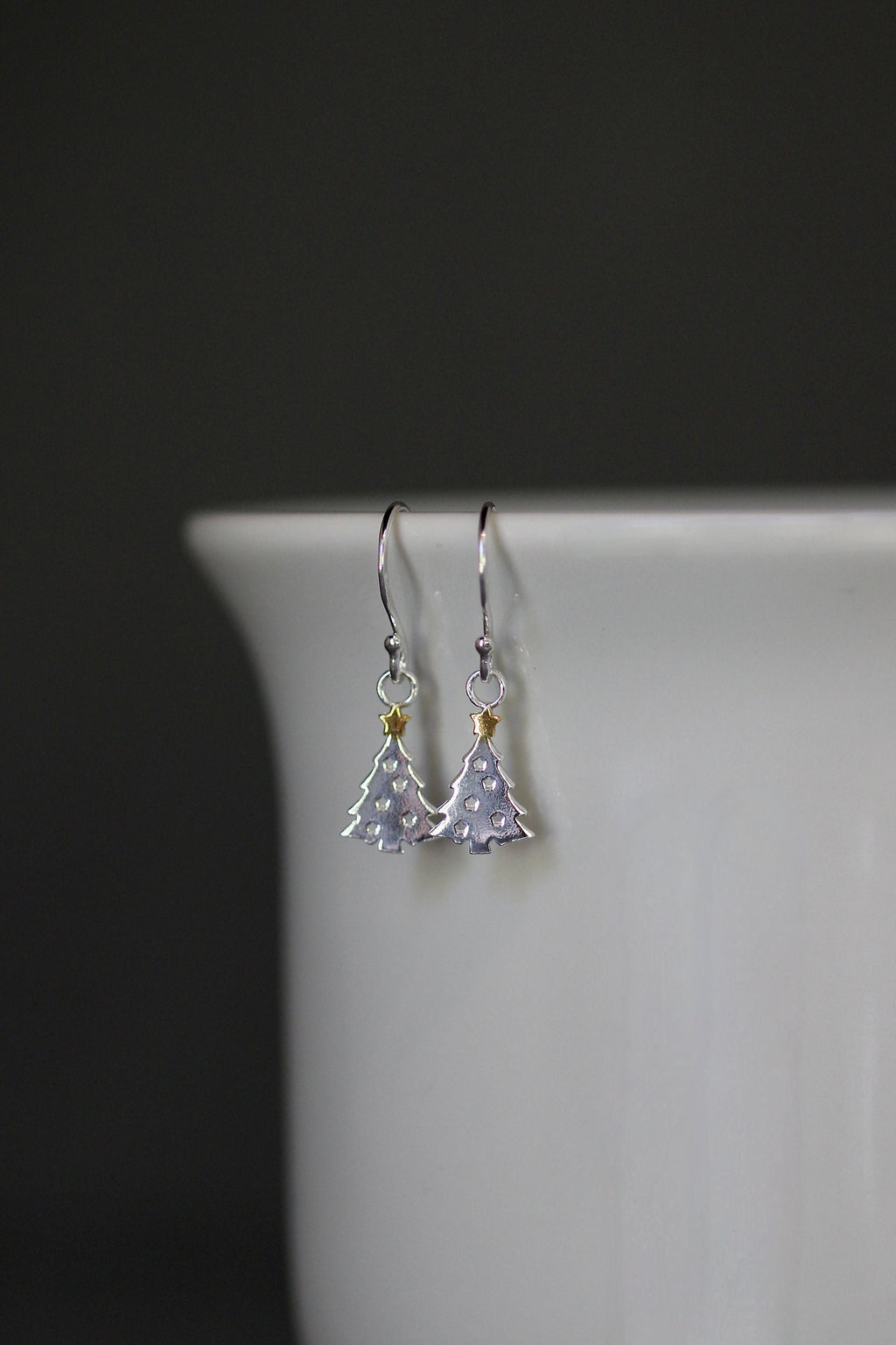 Sterling Silver Tree with Gold Vermeil Star Dangle Earrings