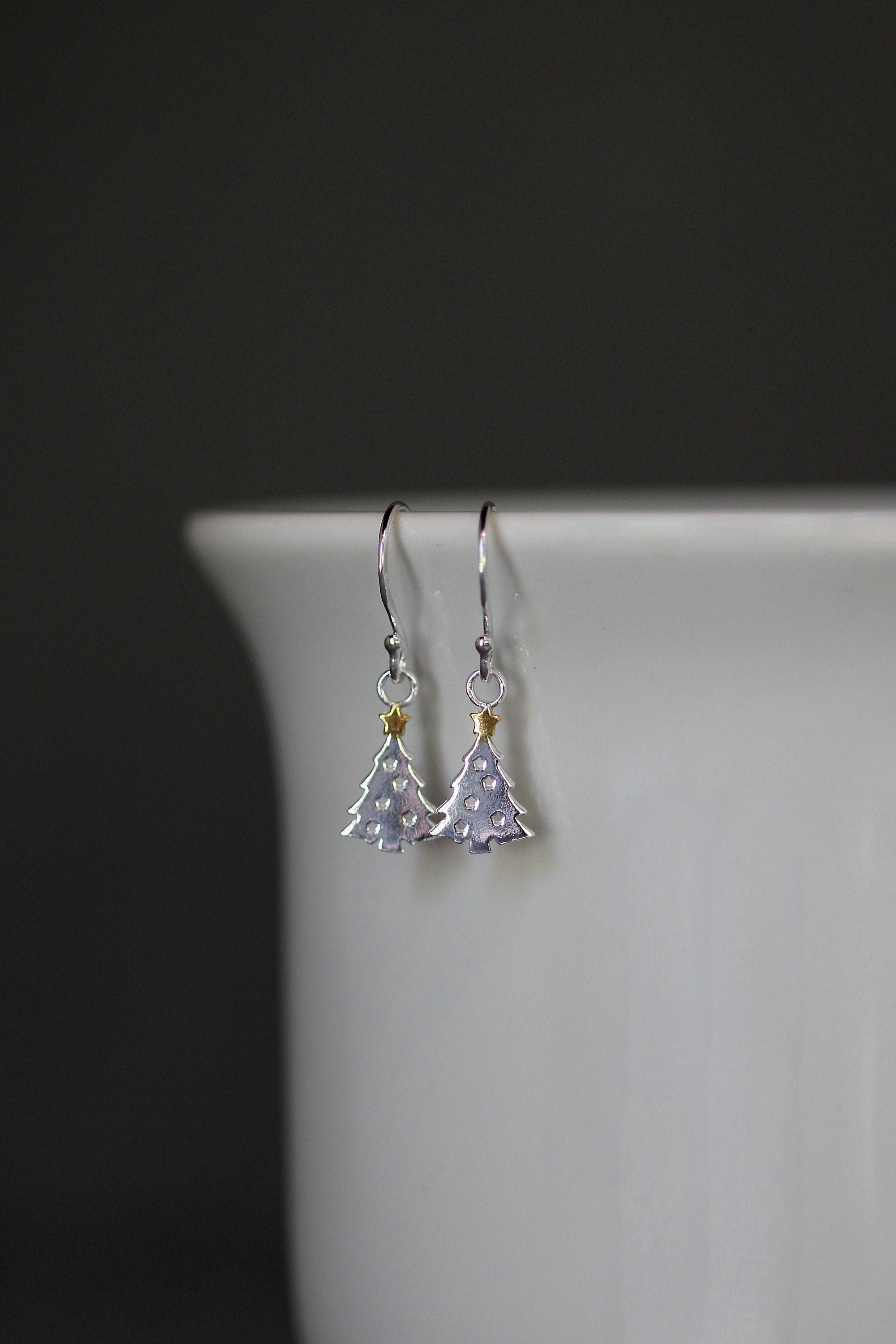 Sterling Silver Tree with Gold Vermeil Star Dangle Earrings