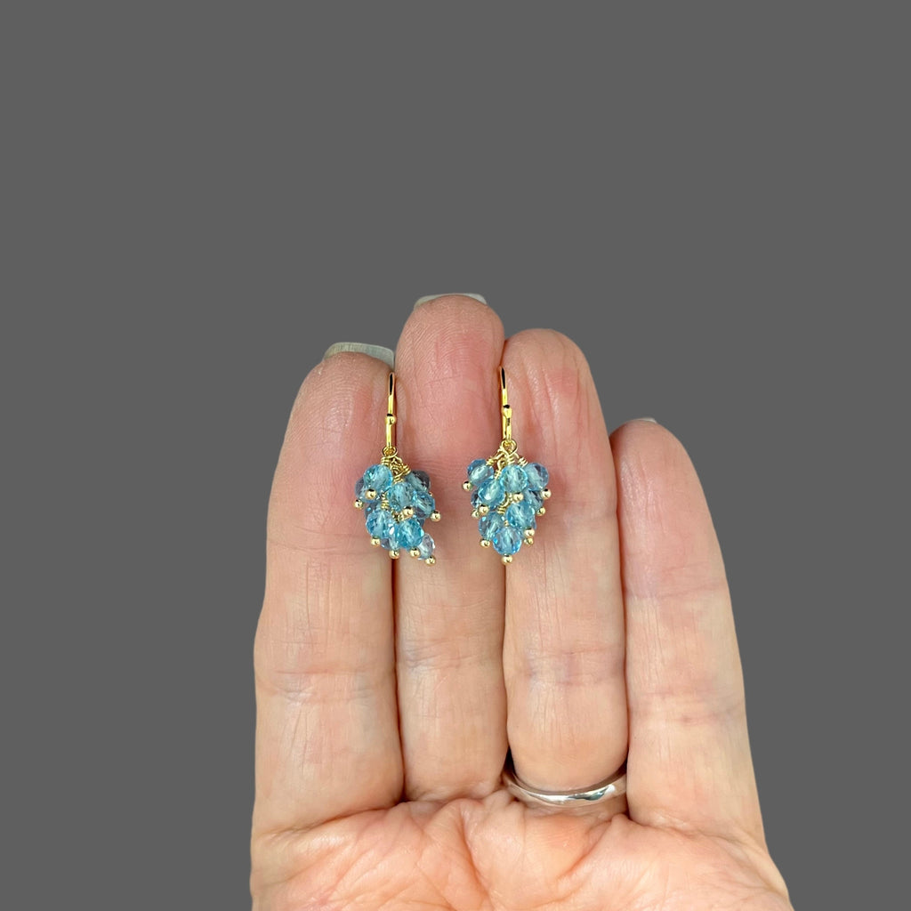 Blue Topaz Cluster Dangle Earrings in Gold Vermeil