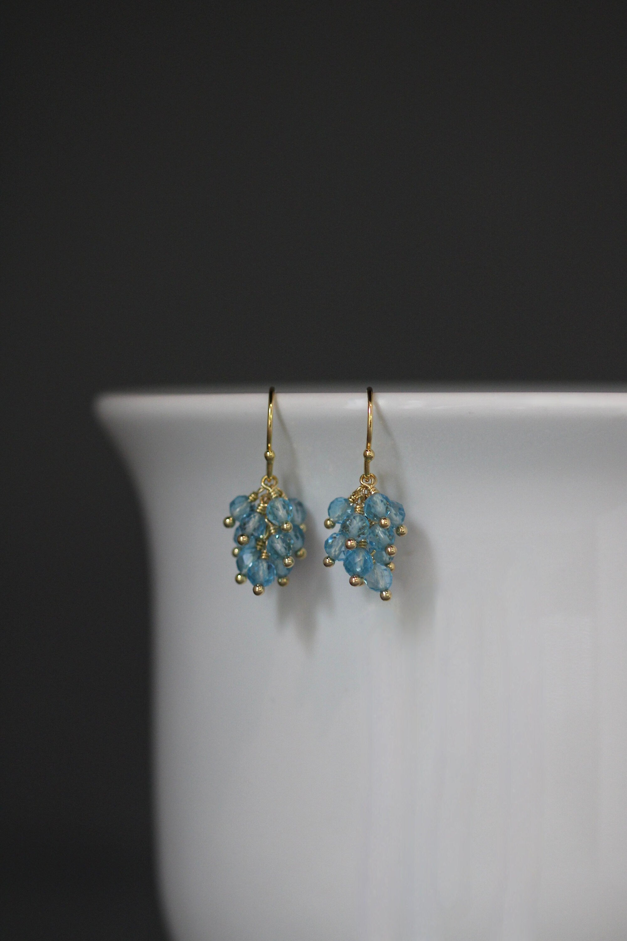 Blue Topaz Cluster Dangle Earrings in Gold Vermeil