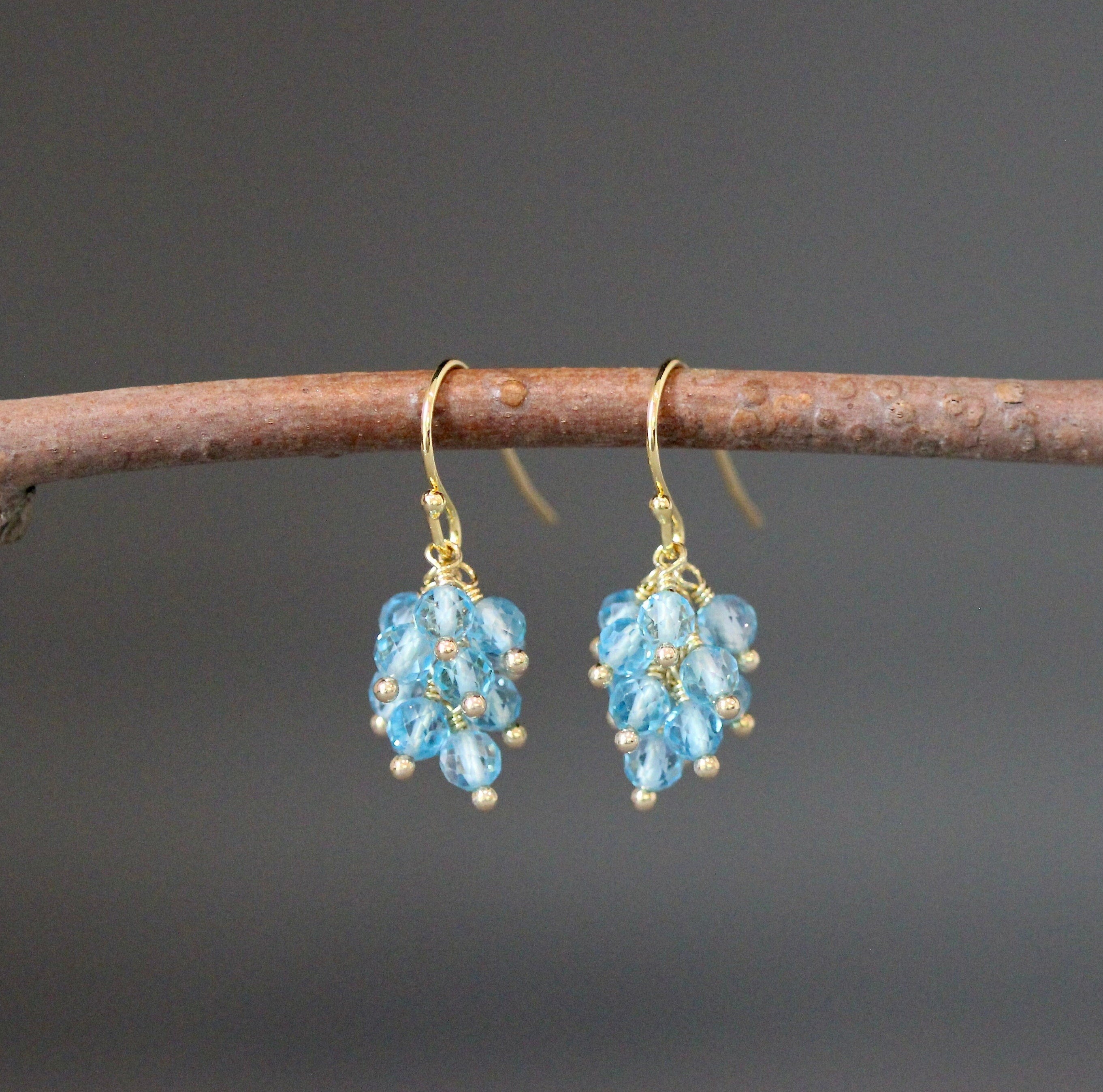 Blue Topaz Cluster Dangle Earrings in Gold Vermeil