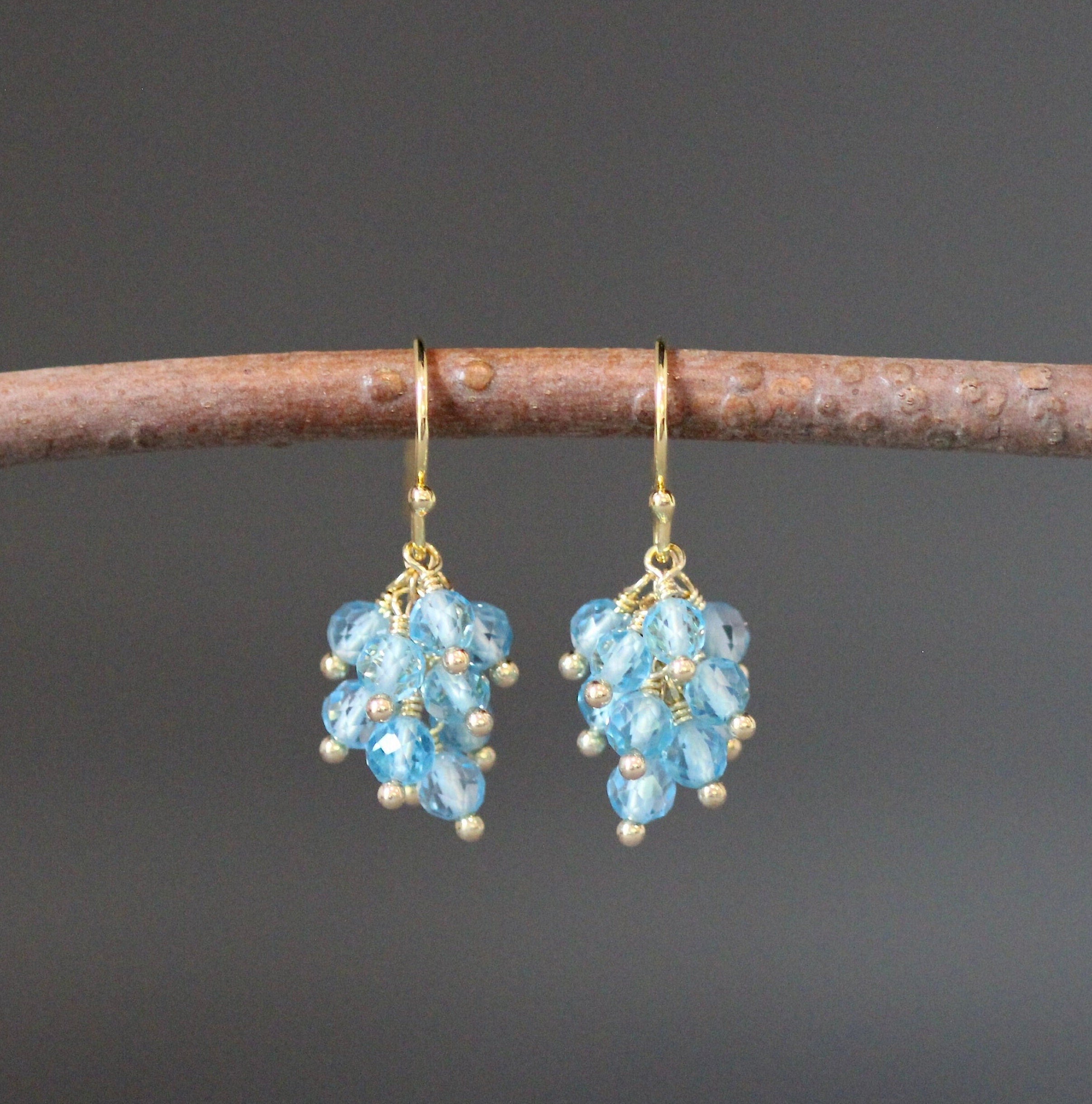 Blue Topaz Cluster Dangle Earrings in Gold Vermeil