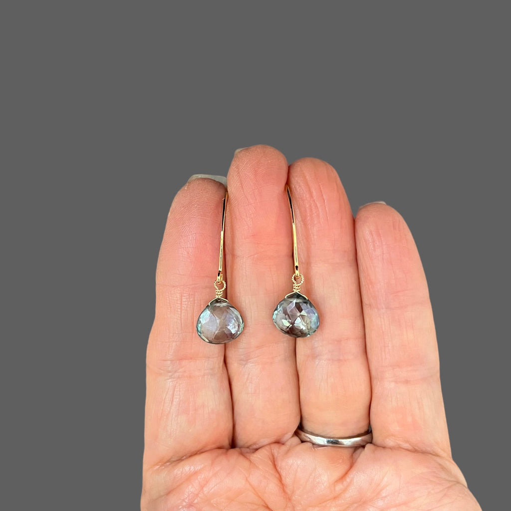 Green Mystic Quartz Teardrop Dangle Earrings on Gold Vermeil Earwires