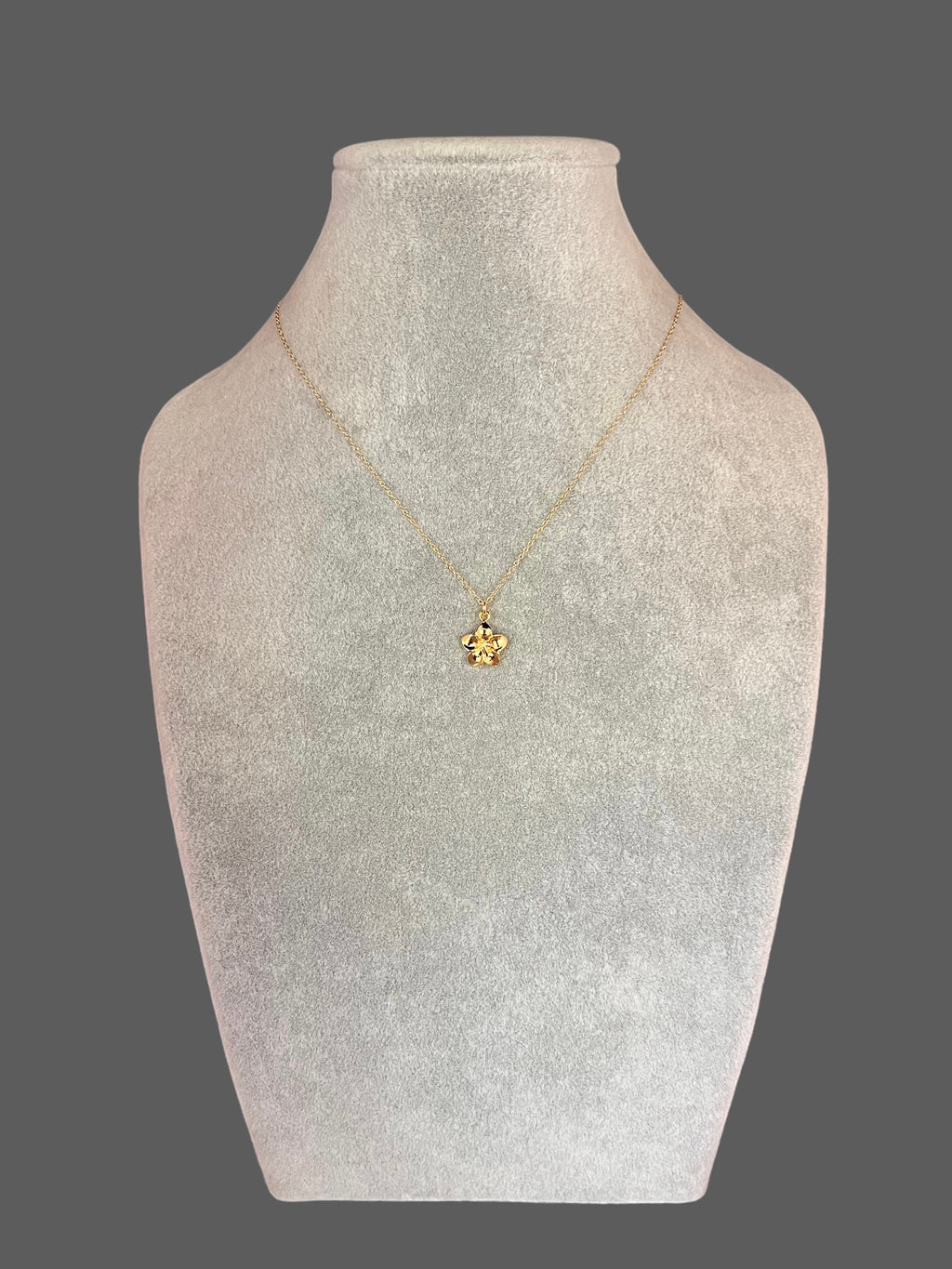 Gold Vermeil Plumeria Flower Pendant on Gold Filled Chain