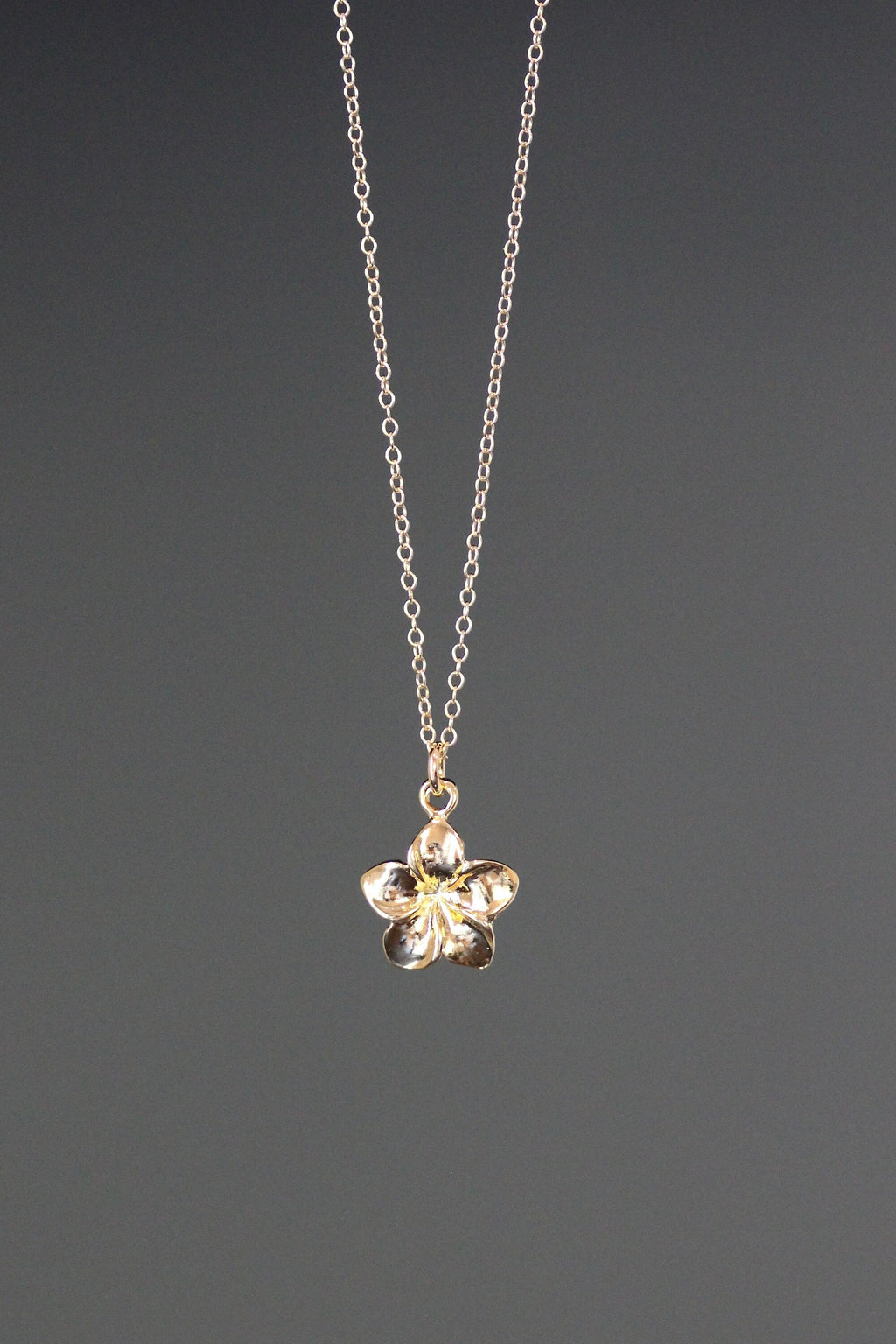 Gold Vermeil Plumeria Flower Pendant on Gold Filled Chain