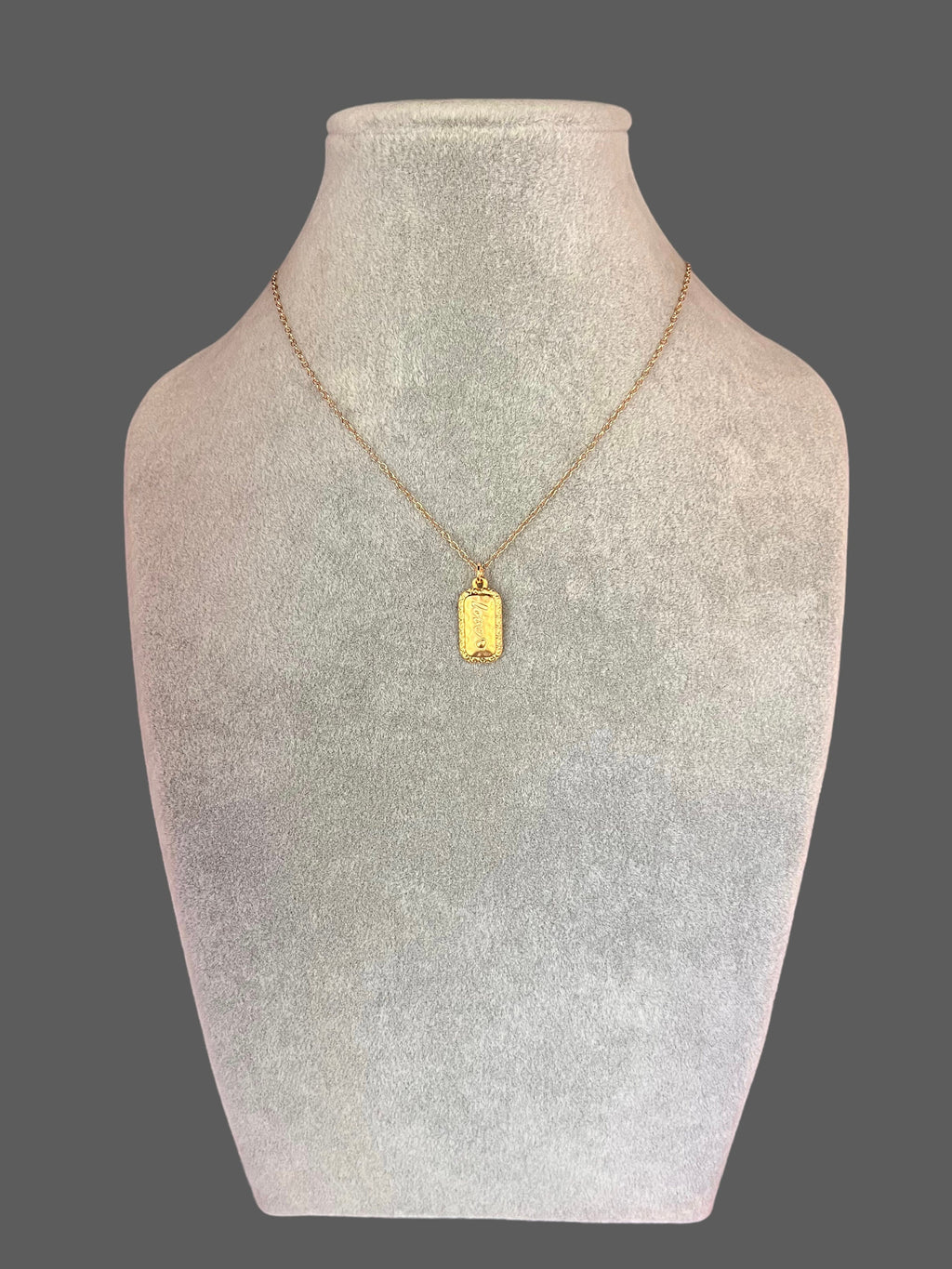 Gold Vermeil Love Dog Tag Pendant Necklace on a Gold Filled Chain