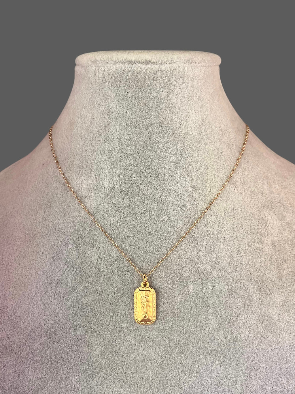 Gold Vermeil Love Dog Tag Pendant Necklace on a Gold Filled Chain