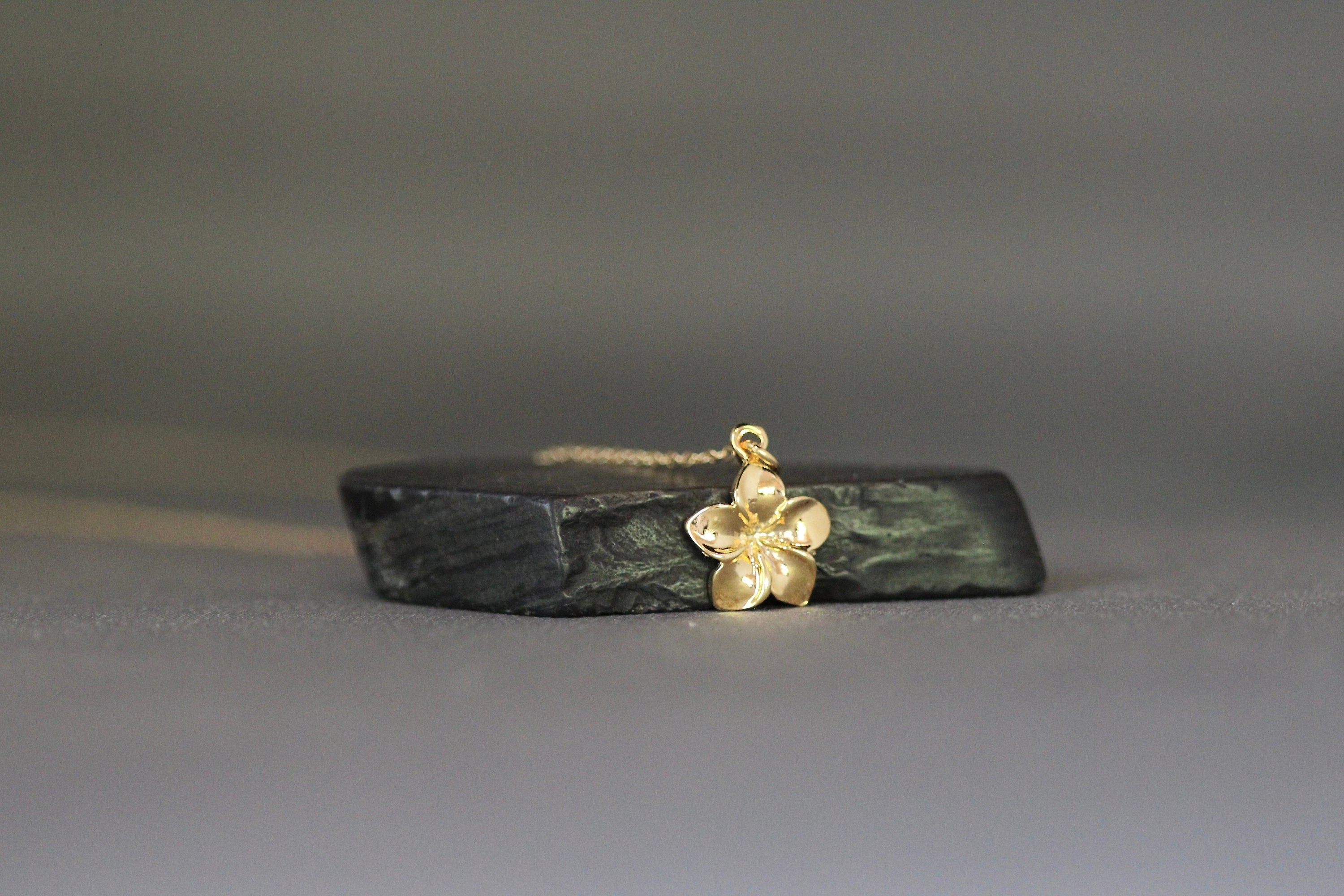Gold Vermeil Plumeria Flower Pendant on Gold Filled Chain