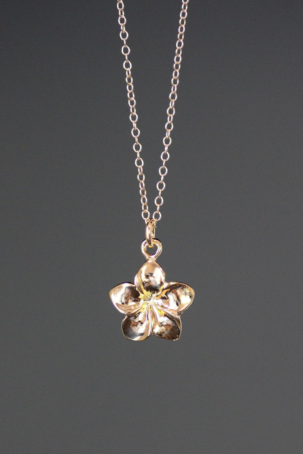 Gold Vermeil Plumeria Flower Pendant on Gold Filled Chain