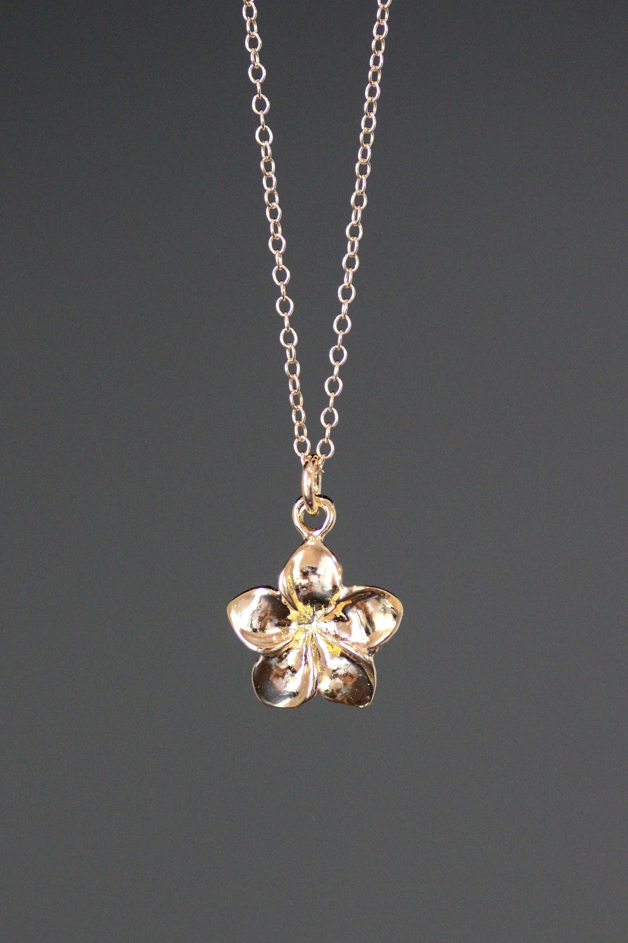 Gold Vermeil Plumeria Flower Pendant on Gold Filled Chain