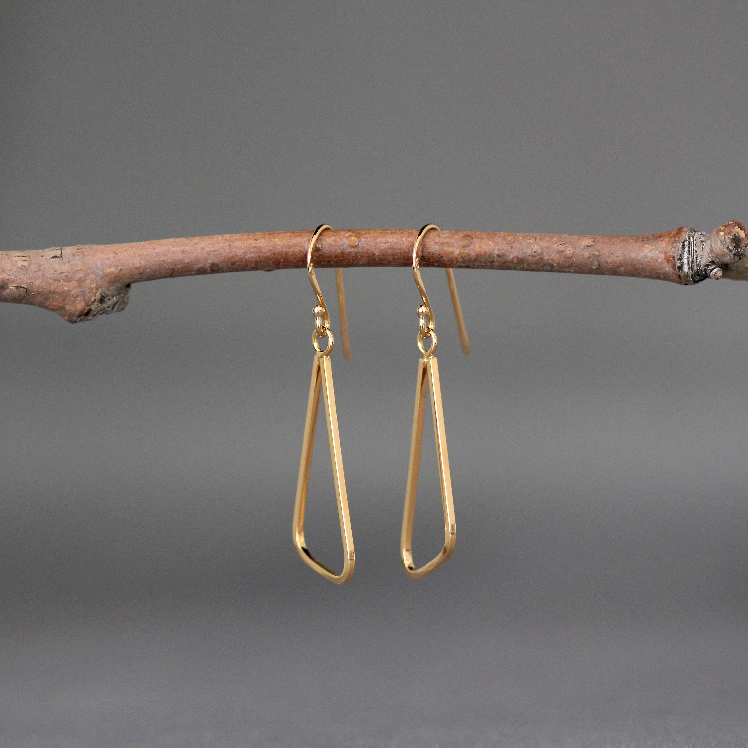 Gold Vermeil Geometric Triangle Dangle Earrings