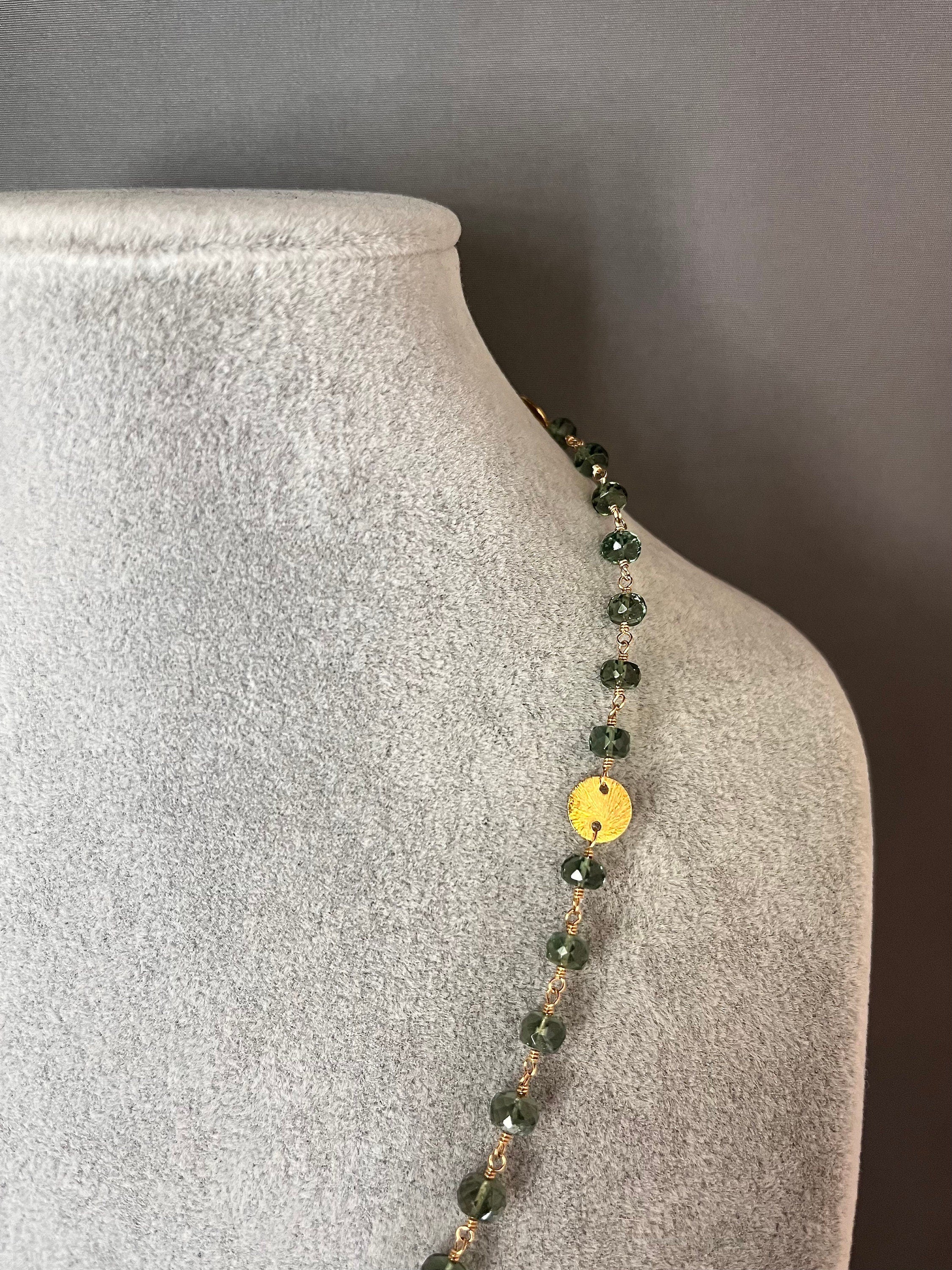 Green Apatite Button Stone Jewelry Set