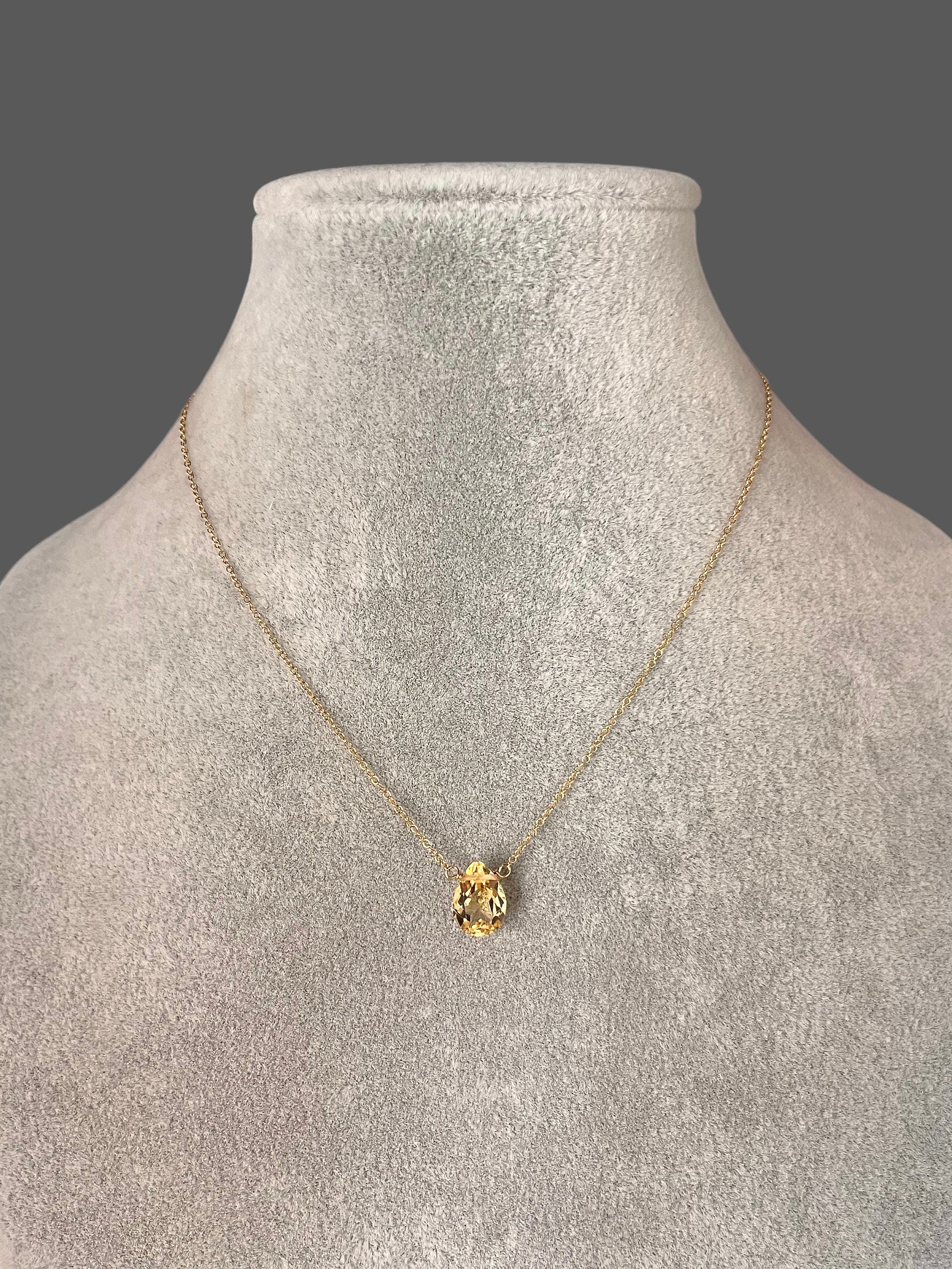 Citrine Pear-Shaped Gemstone Pendant Necklace in Gold