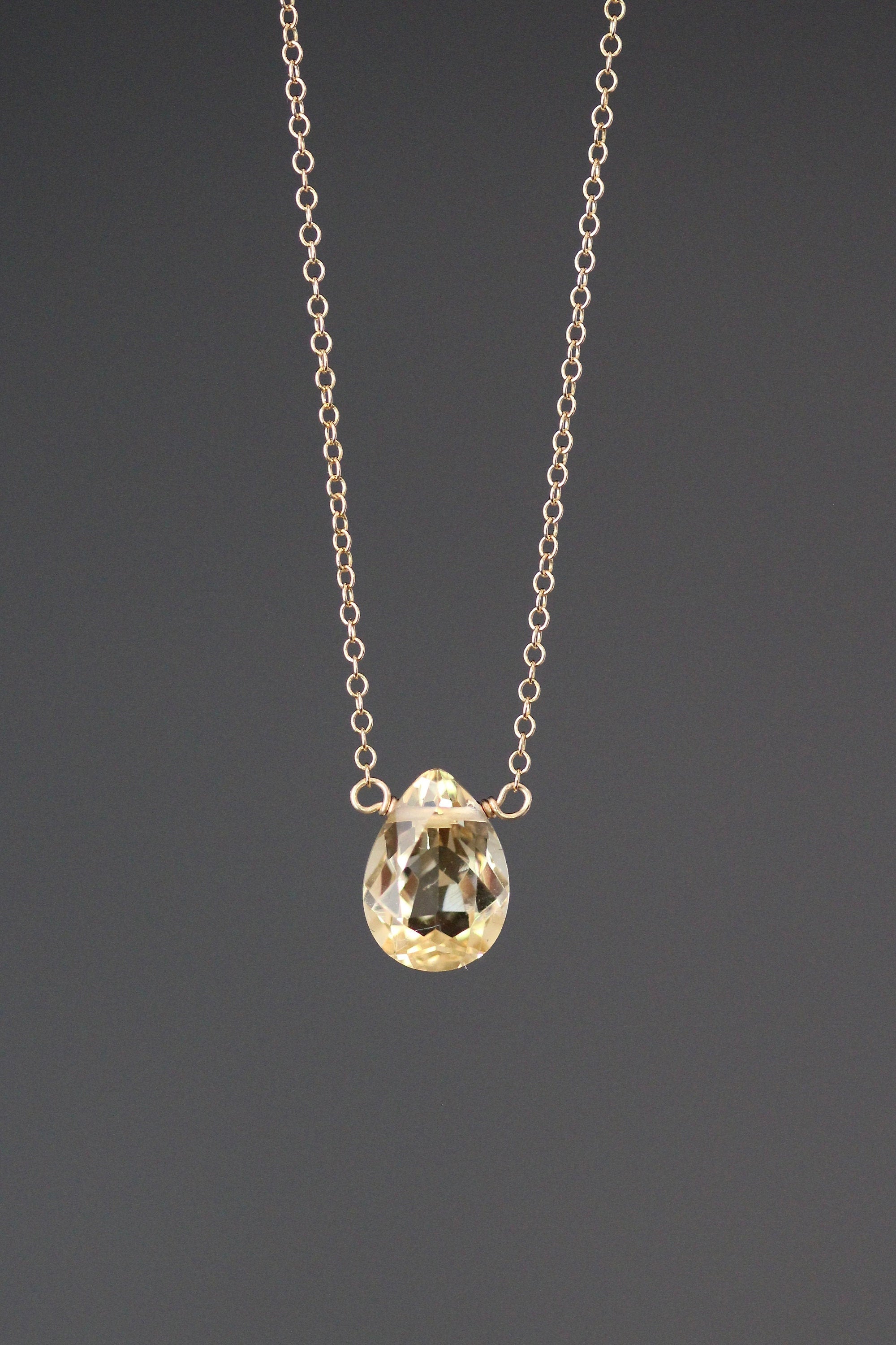 Citrine Pear-Shaped Gemstone Pendant Necklace in Gold