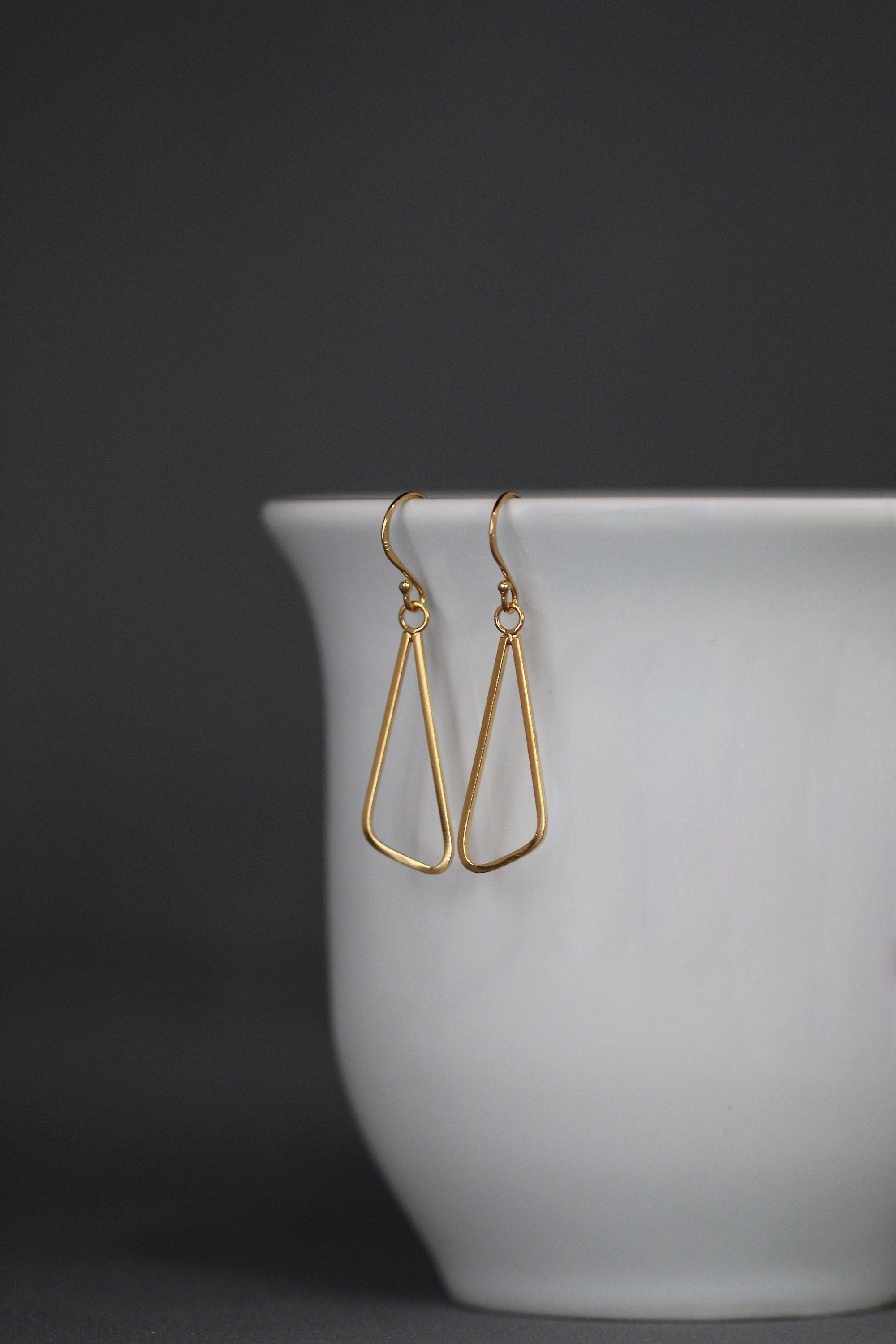 Gold Vermeil Geometric Triangle Dangle Earrings