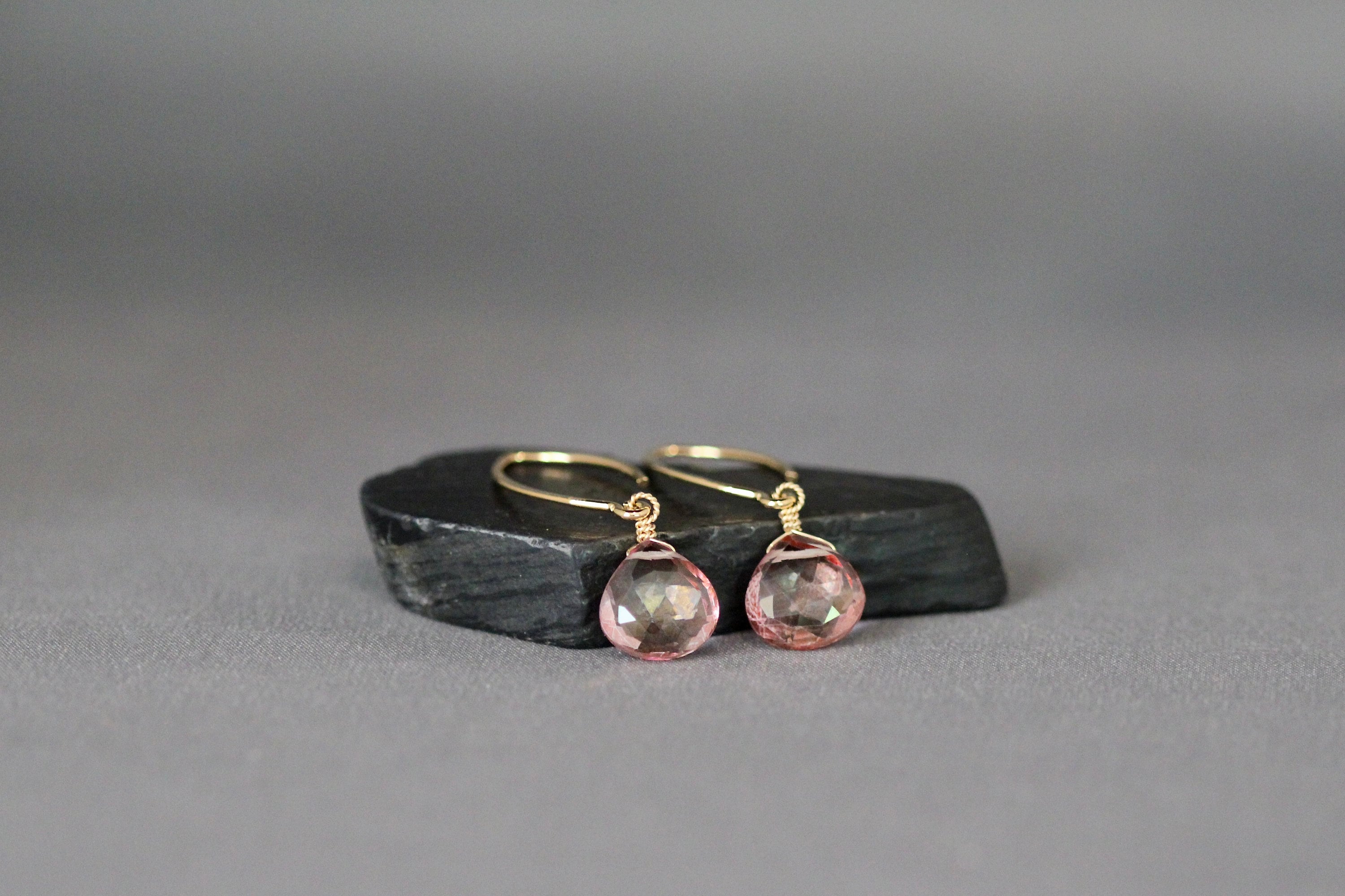 Pink Mystic Quartz Teardrop Dangle Earrings on Gold Vermeil Earwires