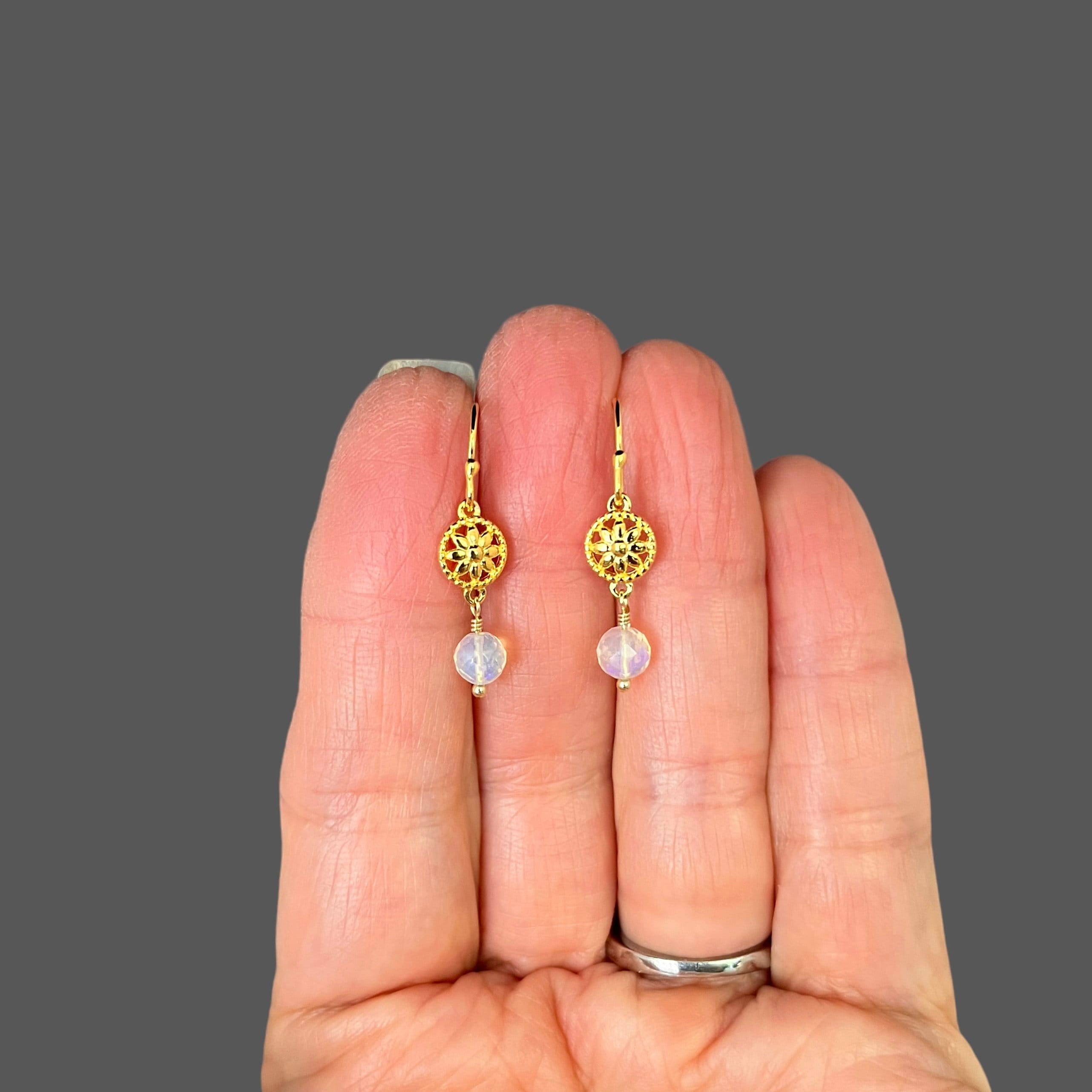 Ethiopian Opal Earrings on Gold Vermeil Flower Links