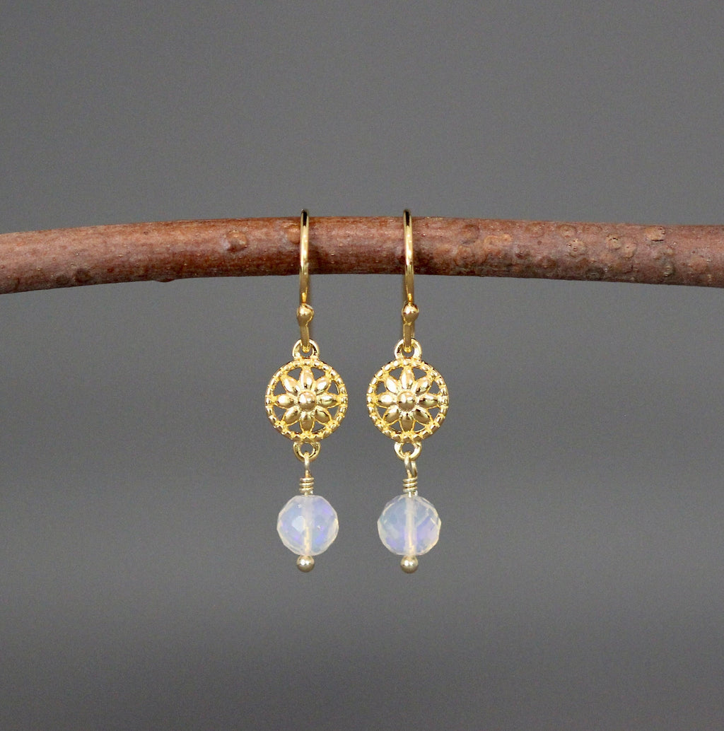 Ethiopian Opal Earrings on Gold Vermeil Flower Links