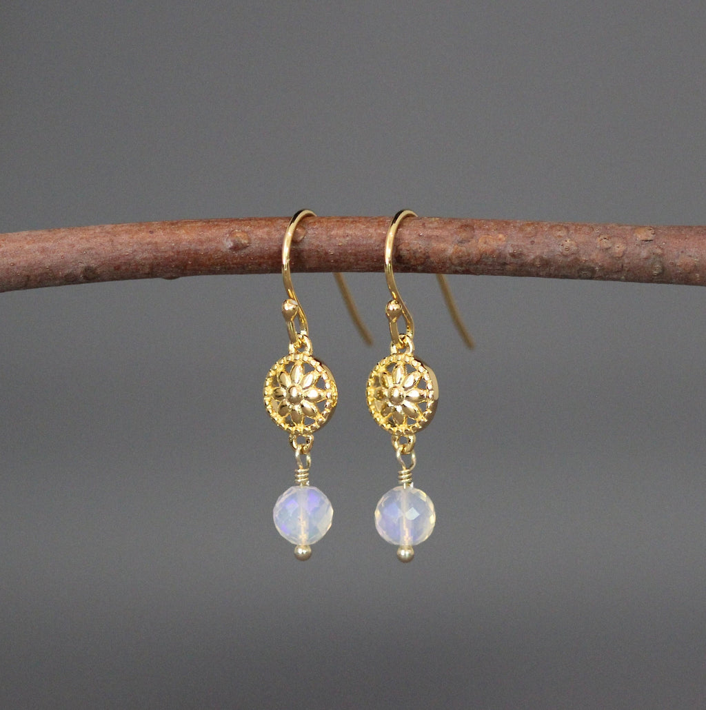 Ethiopian Opal Earrings on Gold Vermeil Flower Links
