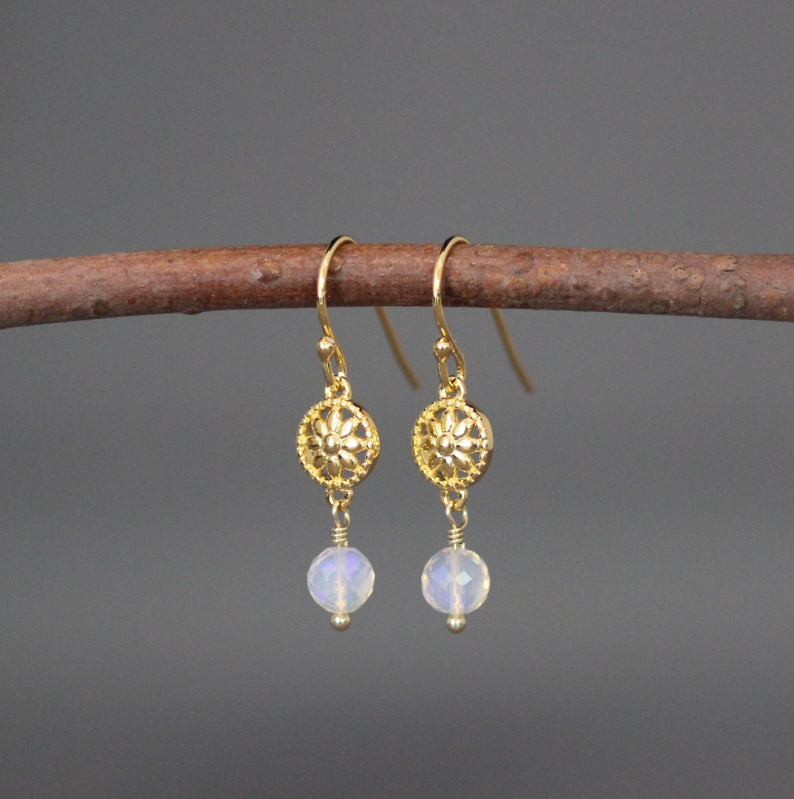Ethiopian Opal Earrings on Gold Vermeil Flower Links