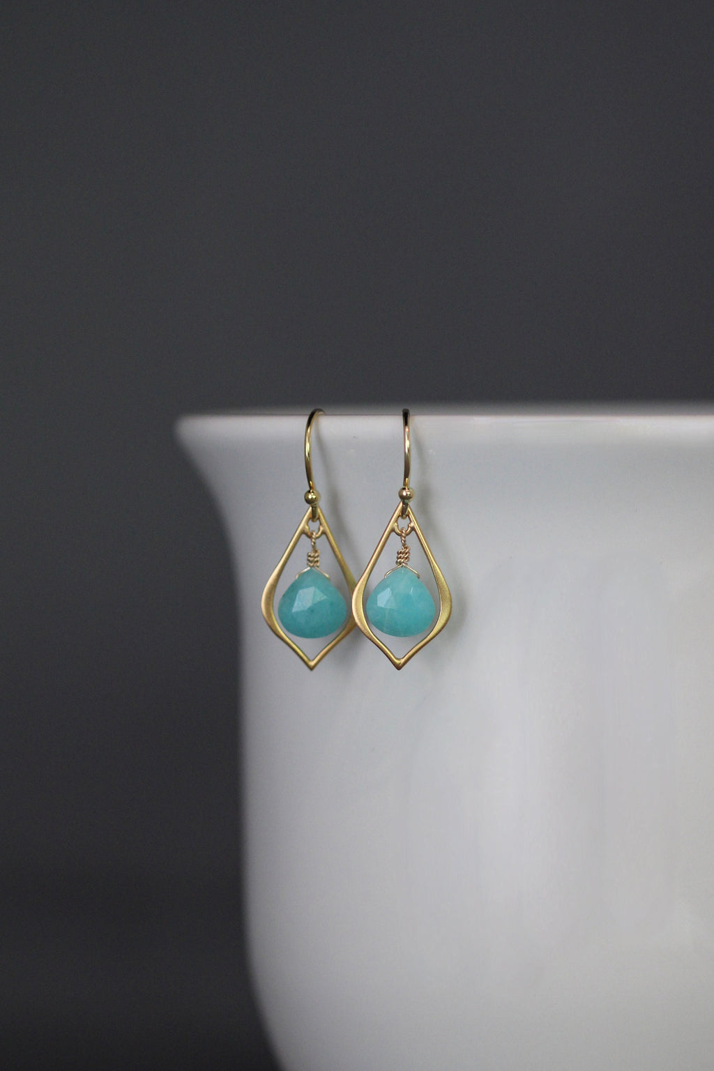 Amazonite Teardrop Earrings on Gold Vermeil Links