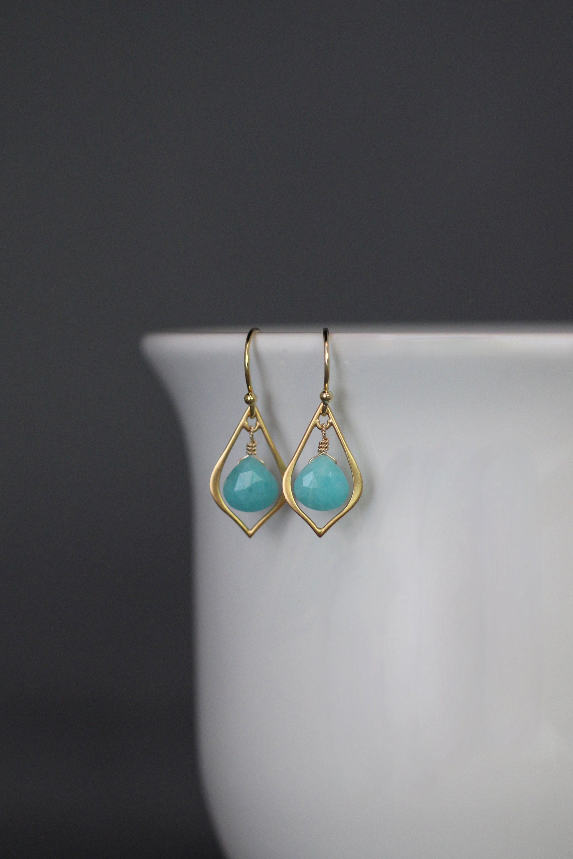 Amazonite Teardrop Earrings on Gold Vermeil Links