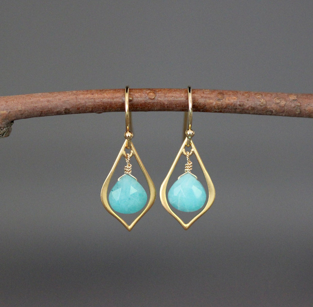Amazonite Teardrop Earrings on Gold Vermeil Links
