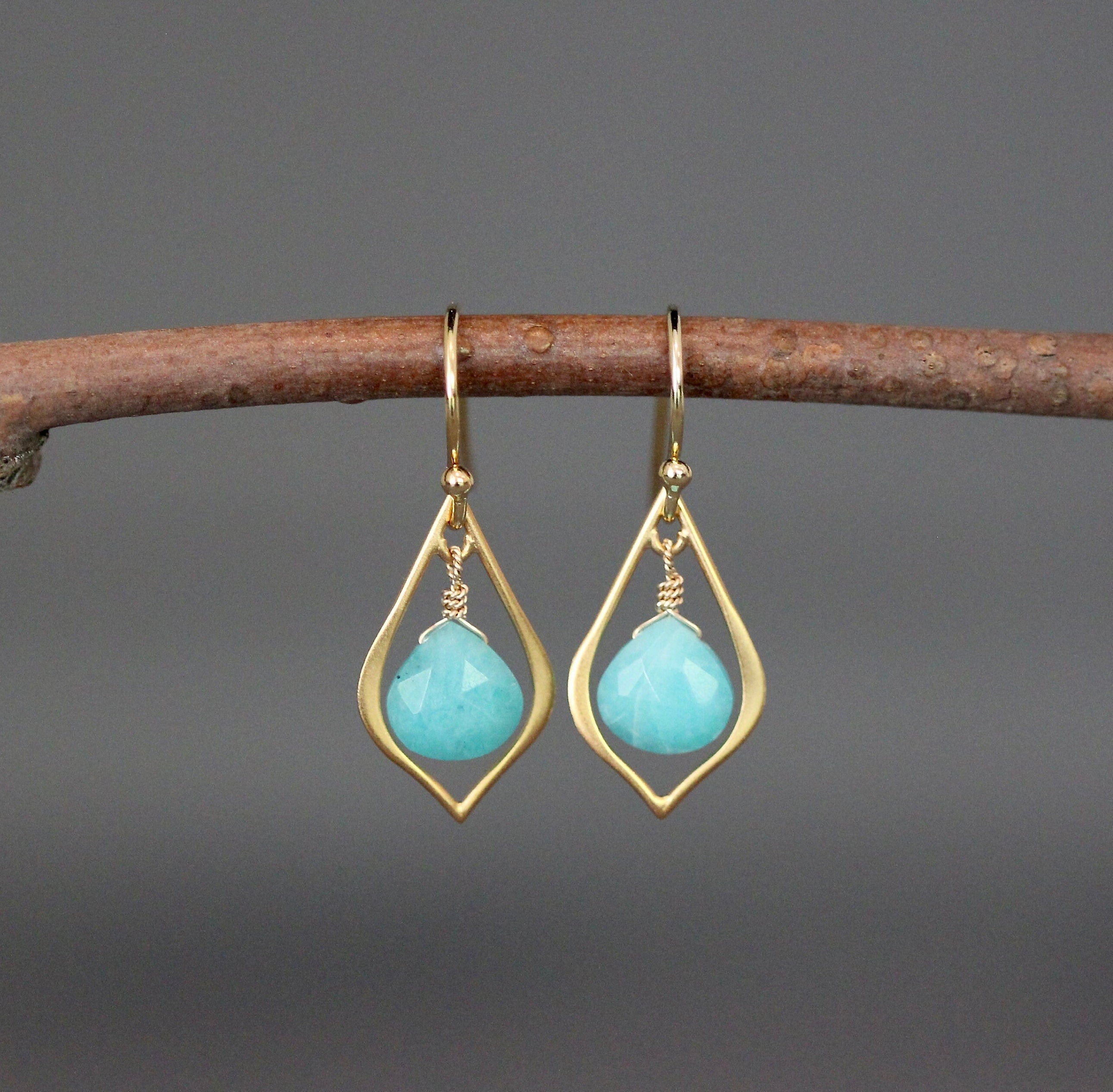 Amazonite Teardrop Earrings on Gold Vermeil Links