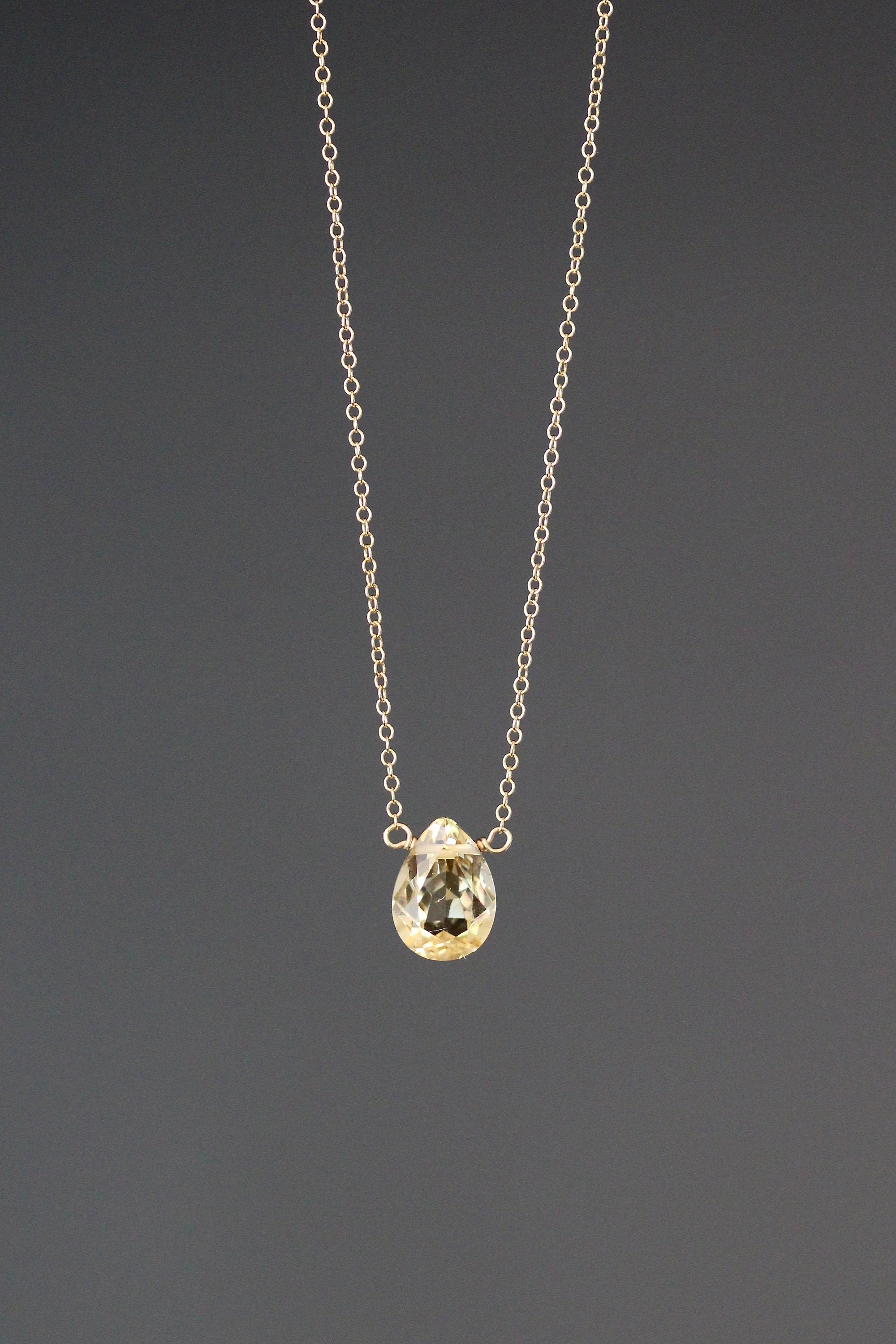 Citrine Pear-Shaped Gemstone Pendant Necklace in Gold