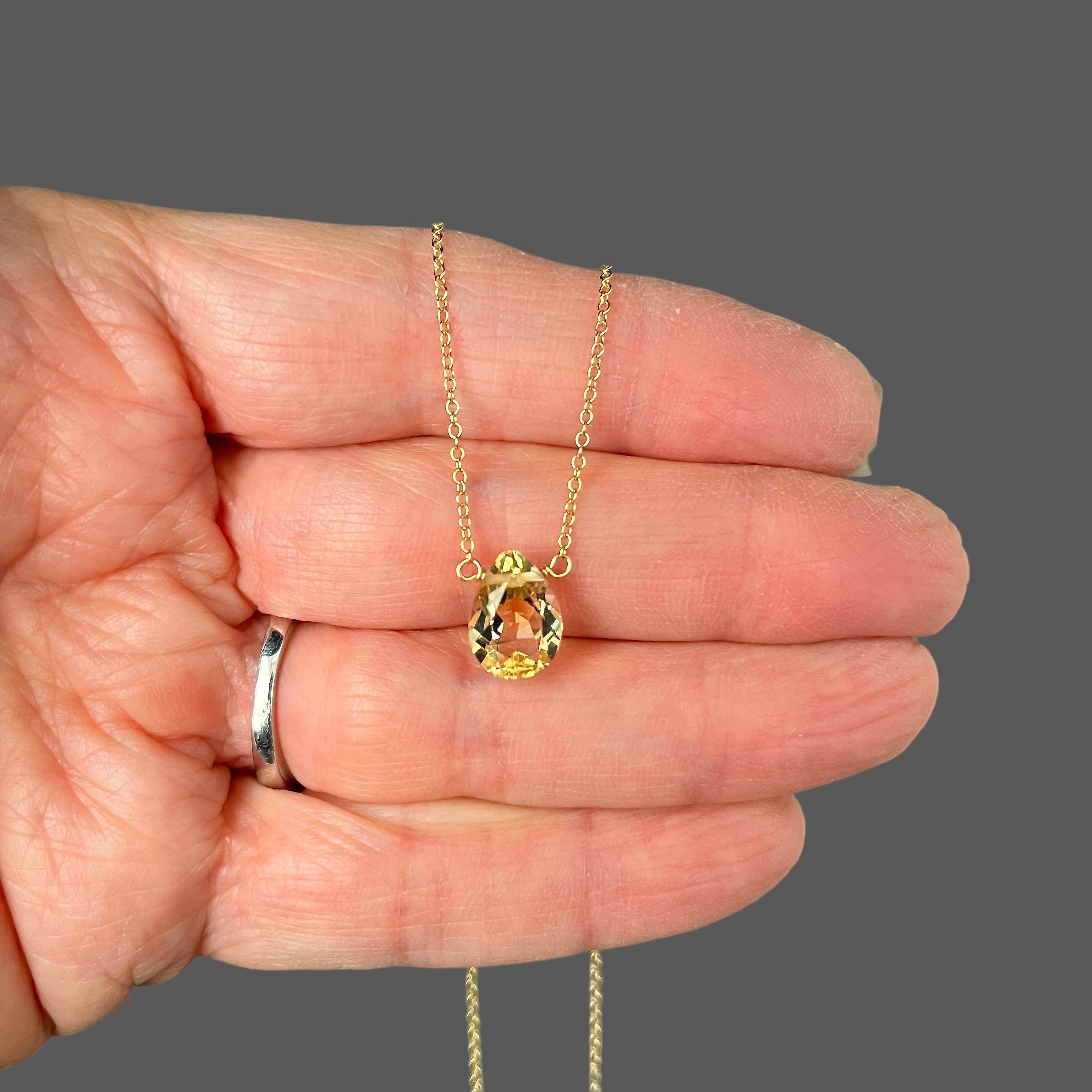 Citrine Pear-Shaped Gemstone Pendant Necklace in Gold