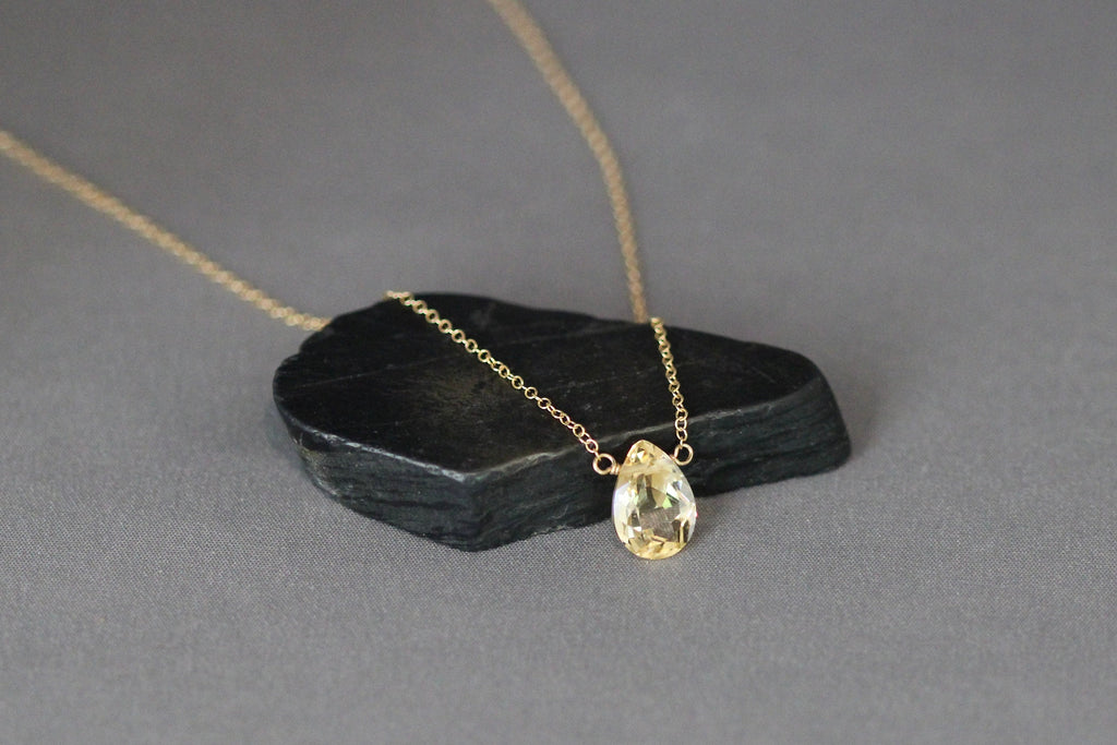 Citrine Pear-Shaped Gemstone Pendant Necklace in Gold