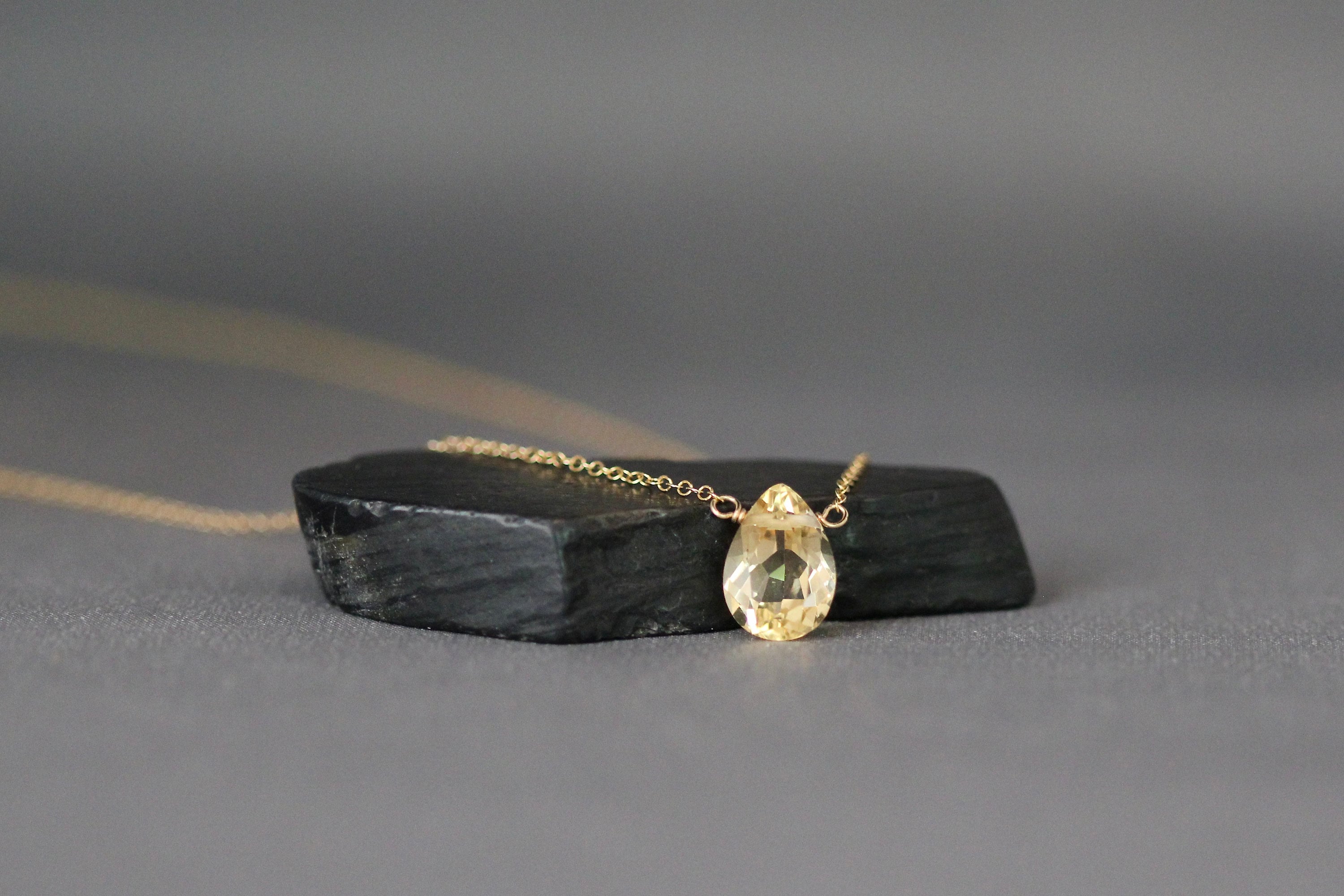 Citrine Pear-Shaped Gemstone Pendant Necklace in Gold