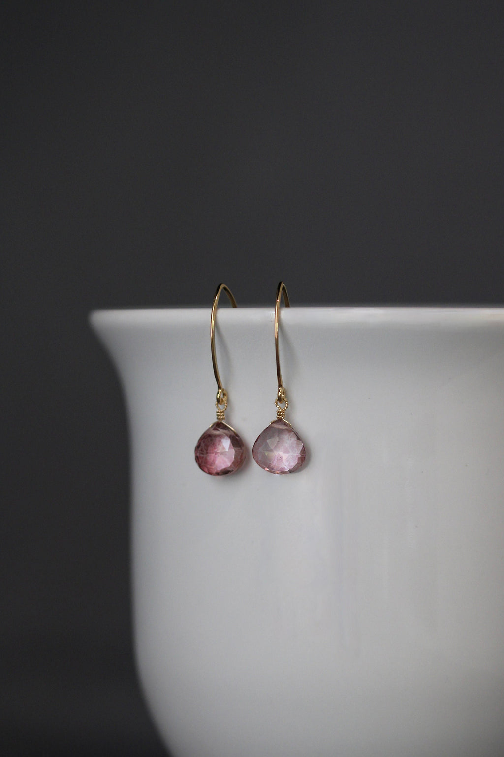 Pink Mystic Quartz Teardrop Dangle Earrings on Gold Vermeil Earwires