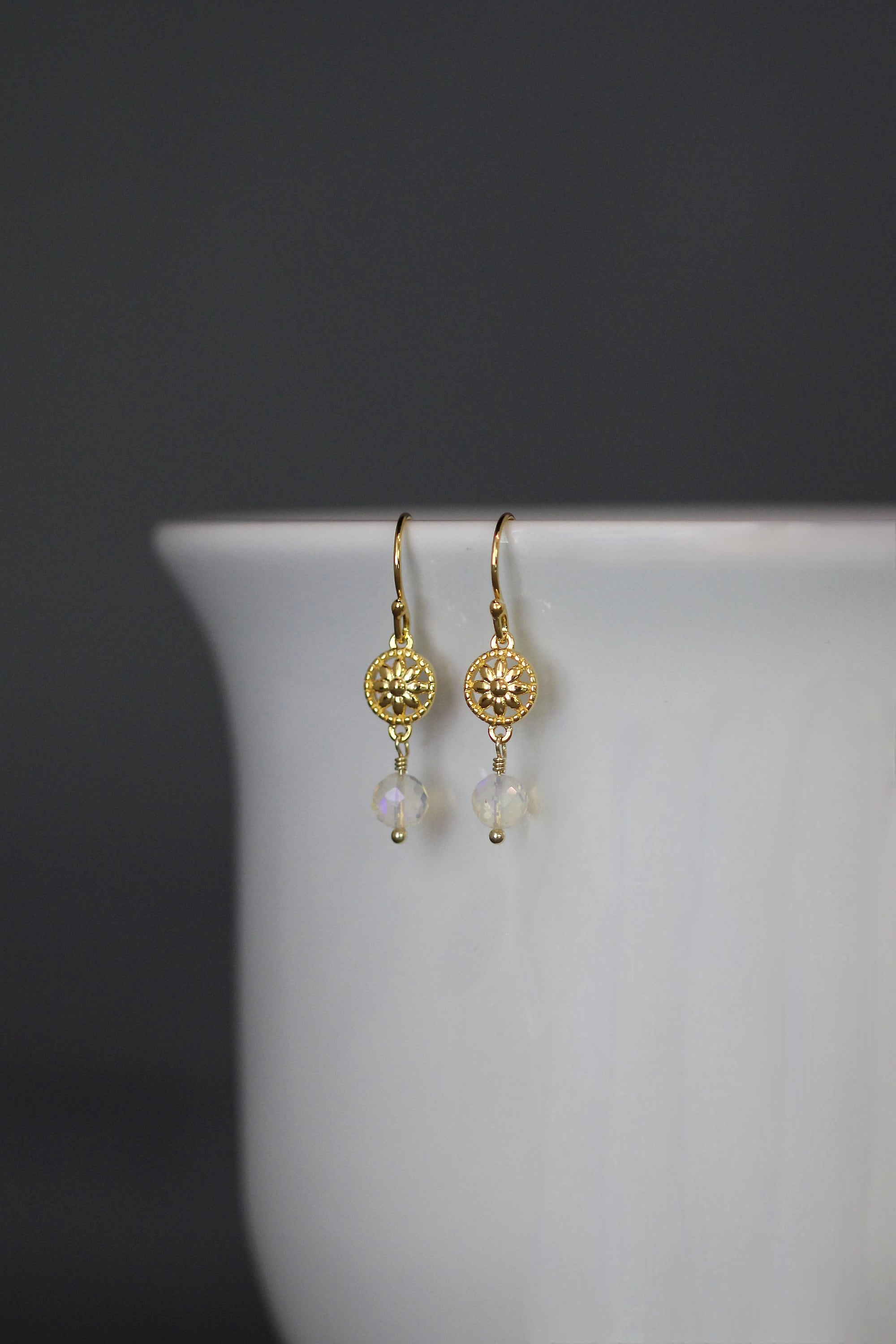 Ethiopian Opal Earrings on Gold Vermeil Flower Links